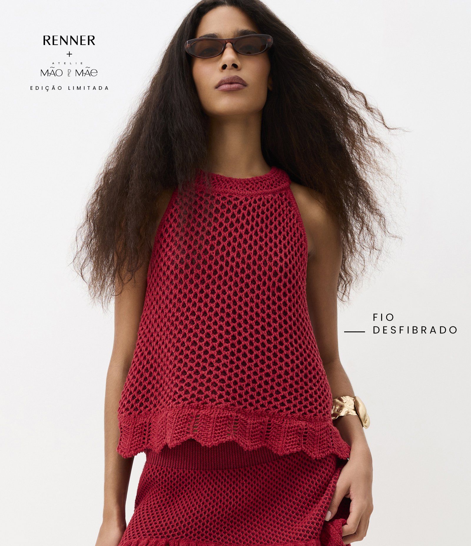 Blusa em Tricô com Ponto Vazado com Barra Trabalhada Vermelho 1