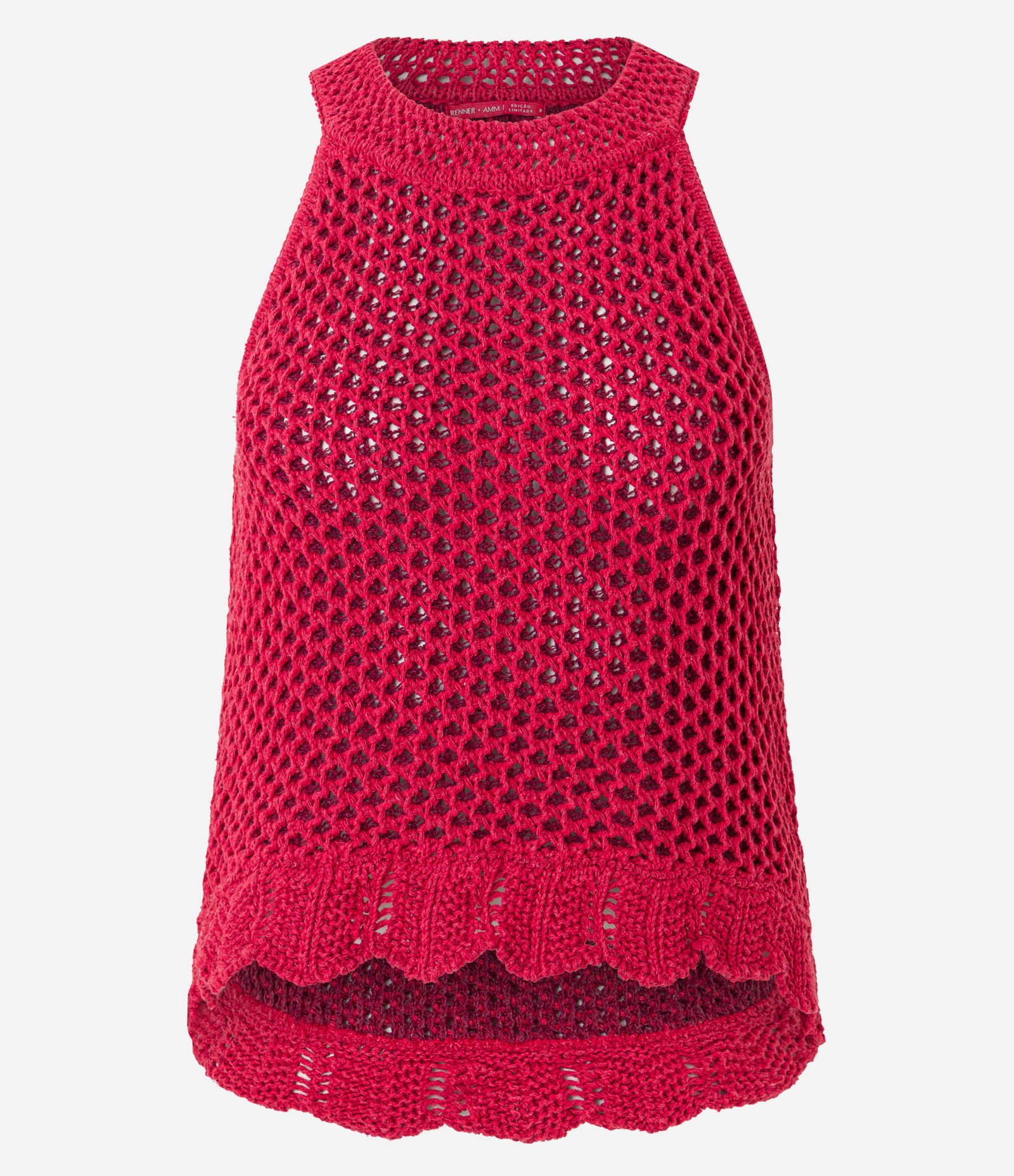 Blusa em Tricô com Ponto Vazado com Barra Trabalhada Vermelho 7