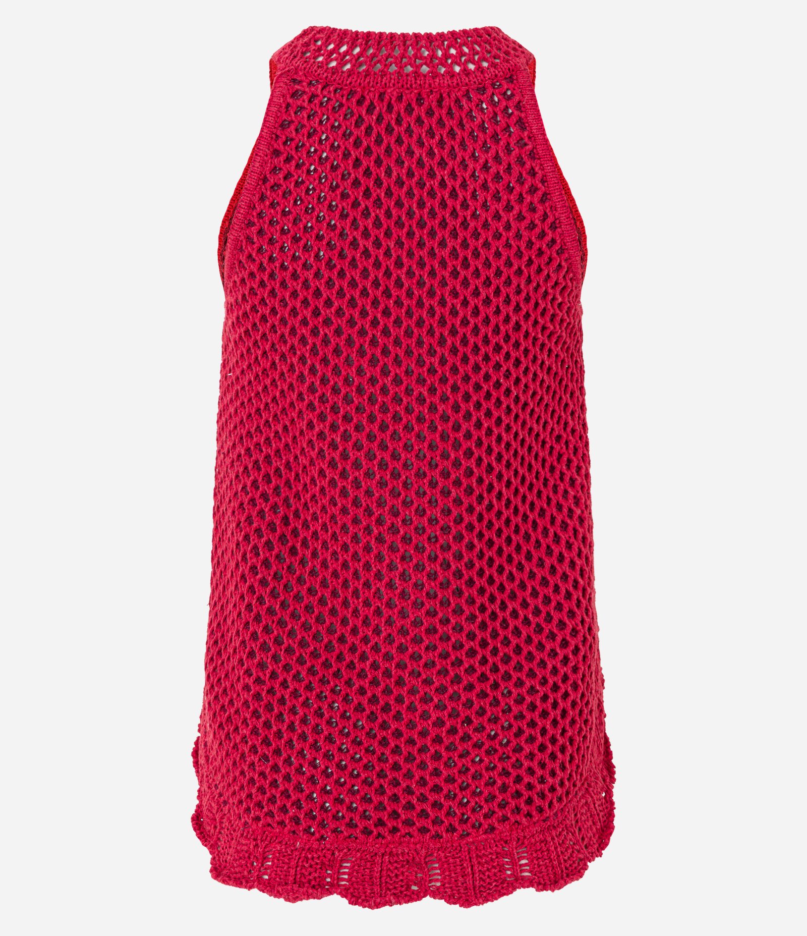 Blusa em Tricô com Ponto Vazado com Barra Trabalhada Vermelho 9