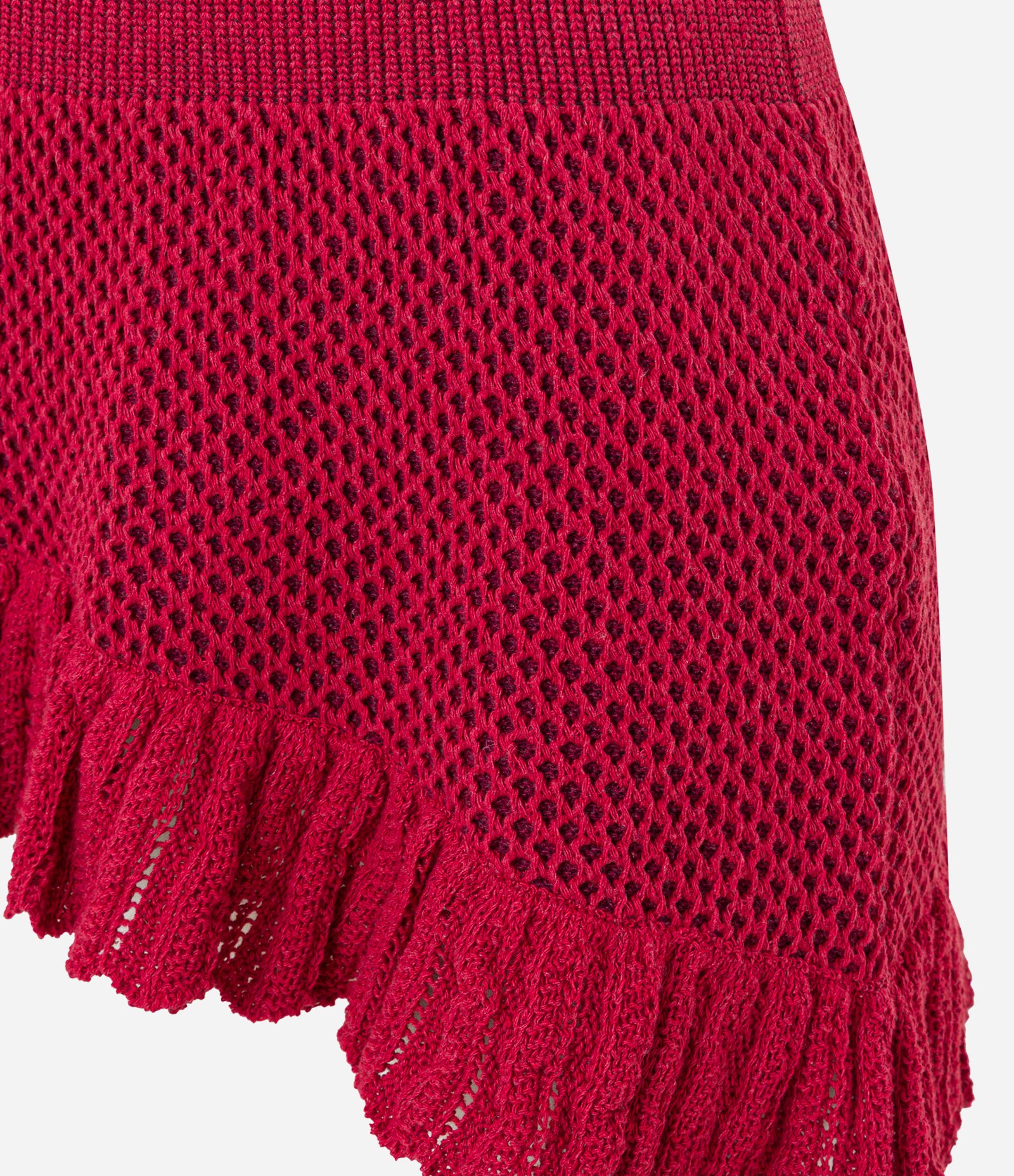 Saia Curta em Tricô com Ponto Vazado e Barra Franzida Vermelho 8