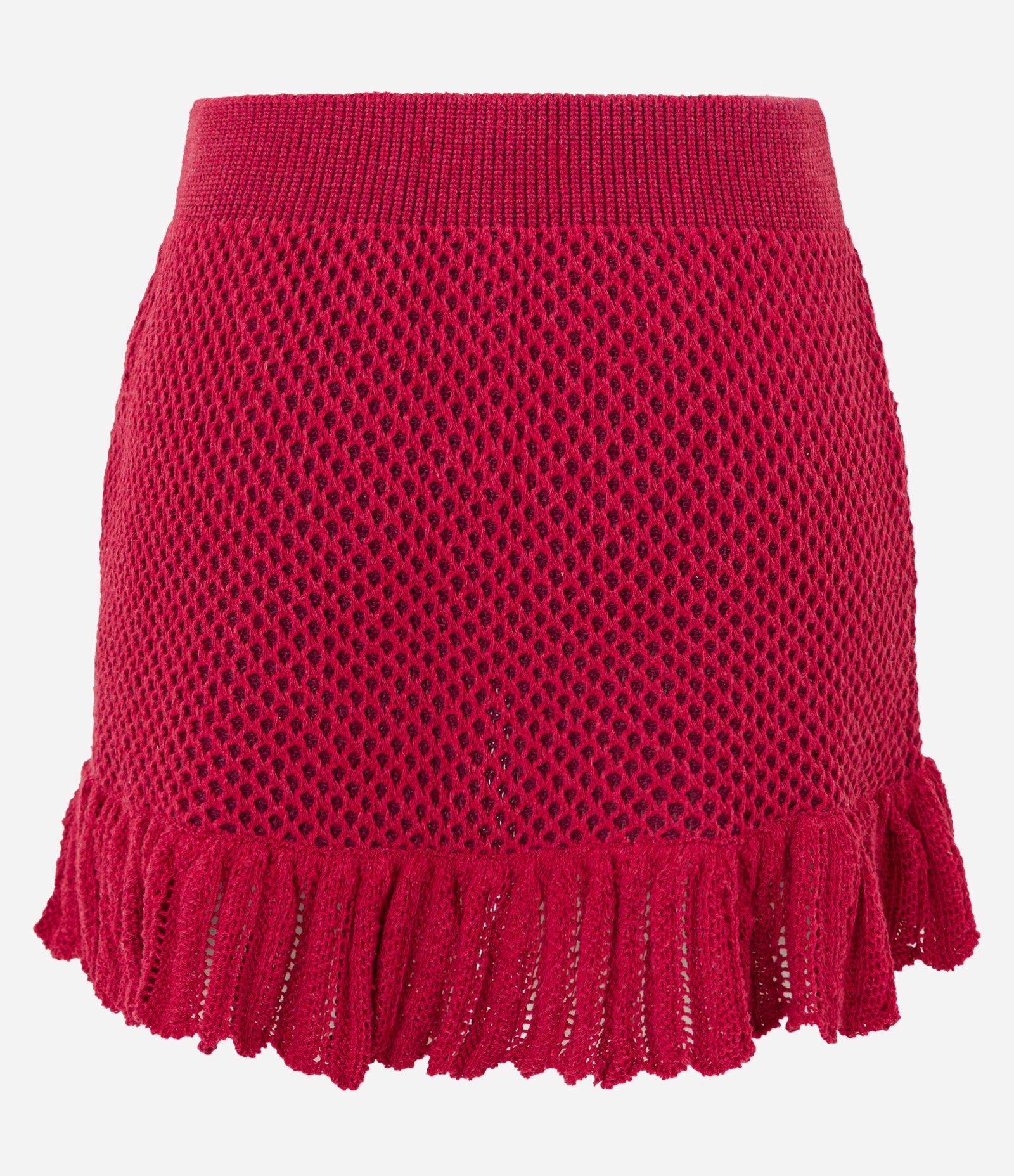 Saia Curta em Tricô com Ponto Vazado e Barra Franzida Vermelho 9