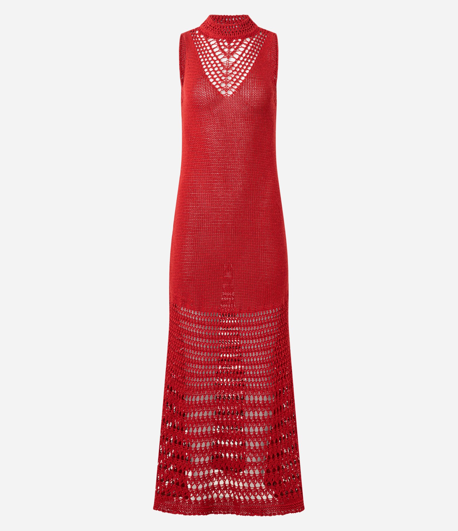 Vestido Ajustado Longa em Tricô com Mix de Ponto de Efeito Crochê Vermelho 8