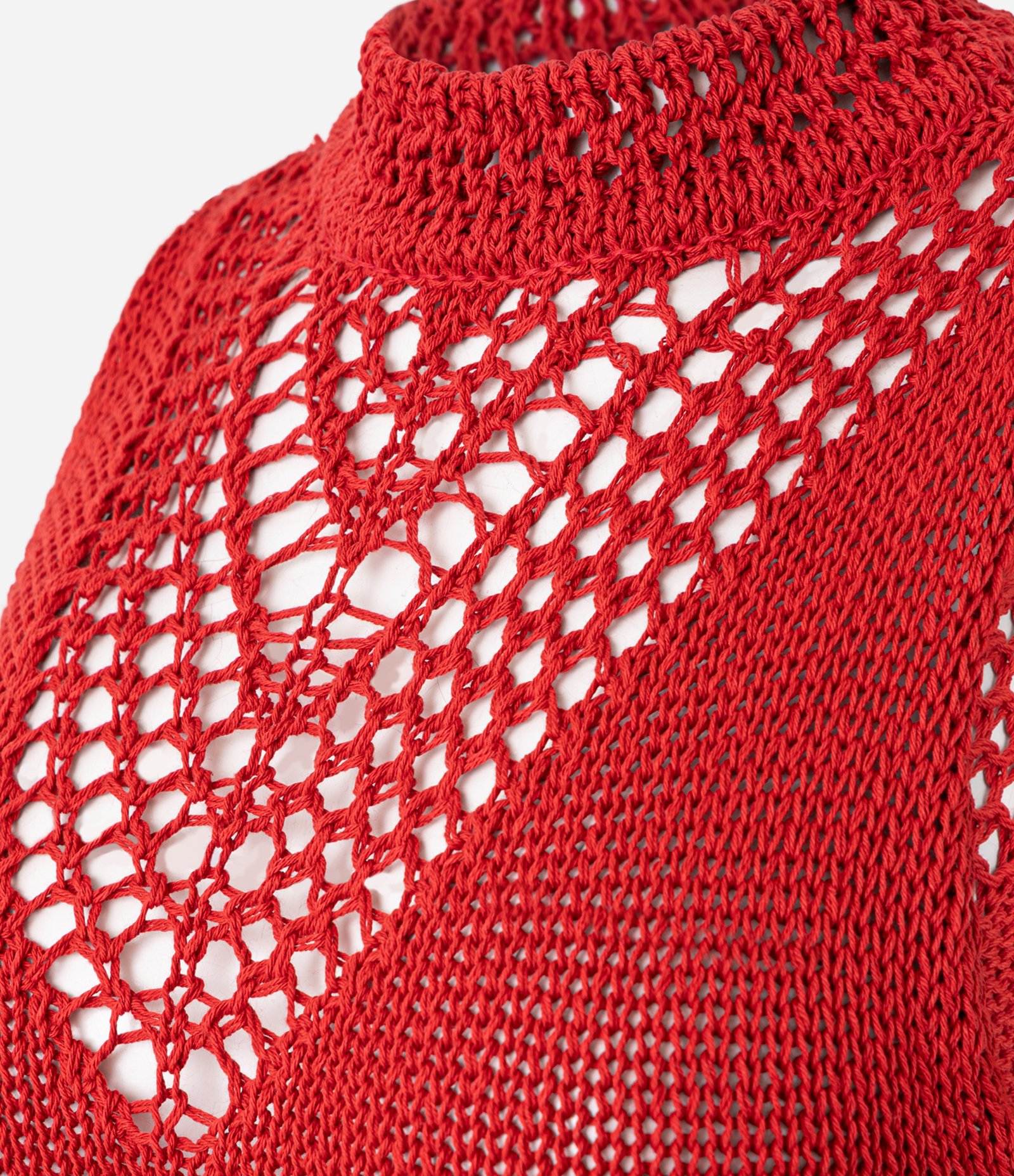 Vestido Ajustado Longa em Tricô com Mix de Ponto de Efeito Crochê Vermelho 10