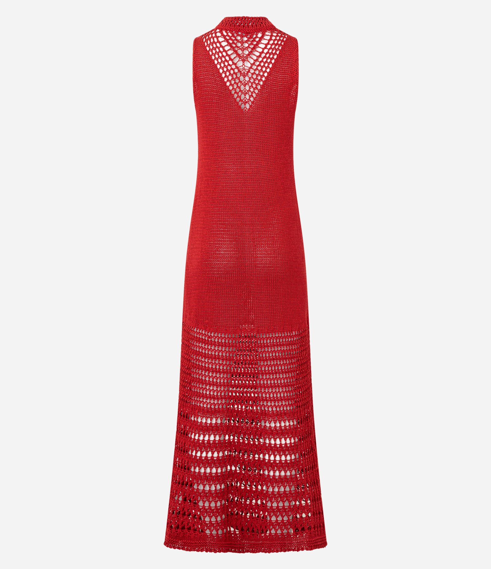 Vestido Ajustado Longa em Tricô com Mix de Ponto de Efeito Crochê Vermelho 11