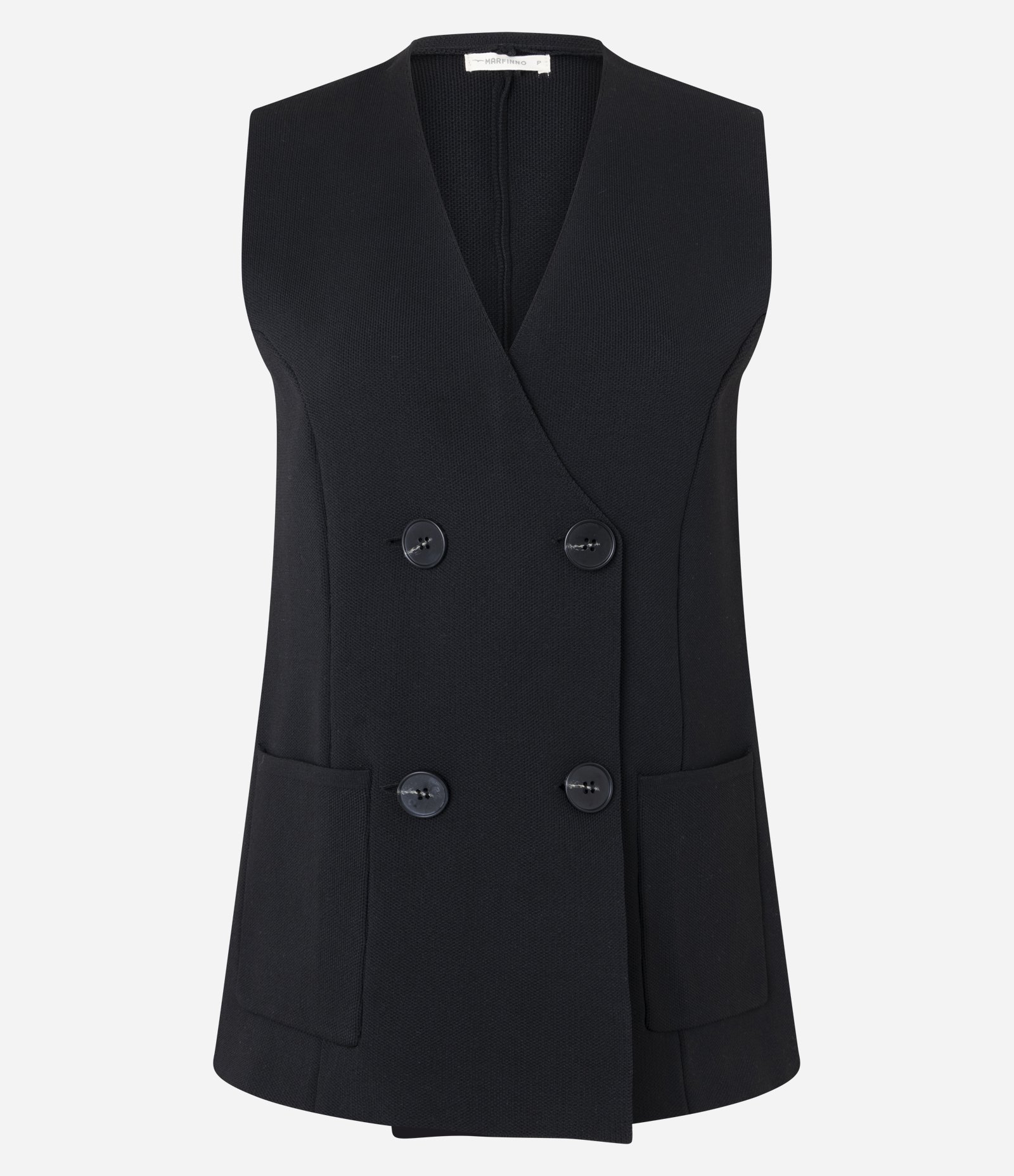 Colete Alongado em Tricô com Abotoamento Transpassado Preto 5