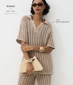 Camisa em Tricô com Ponto Vazado de Efeito Crochê