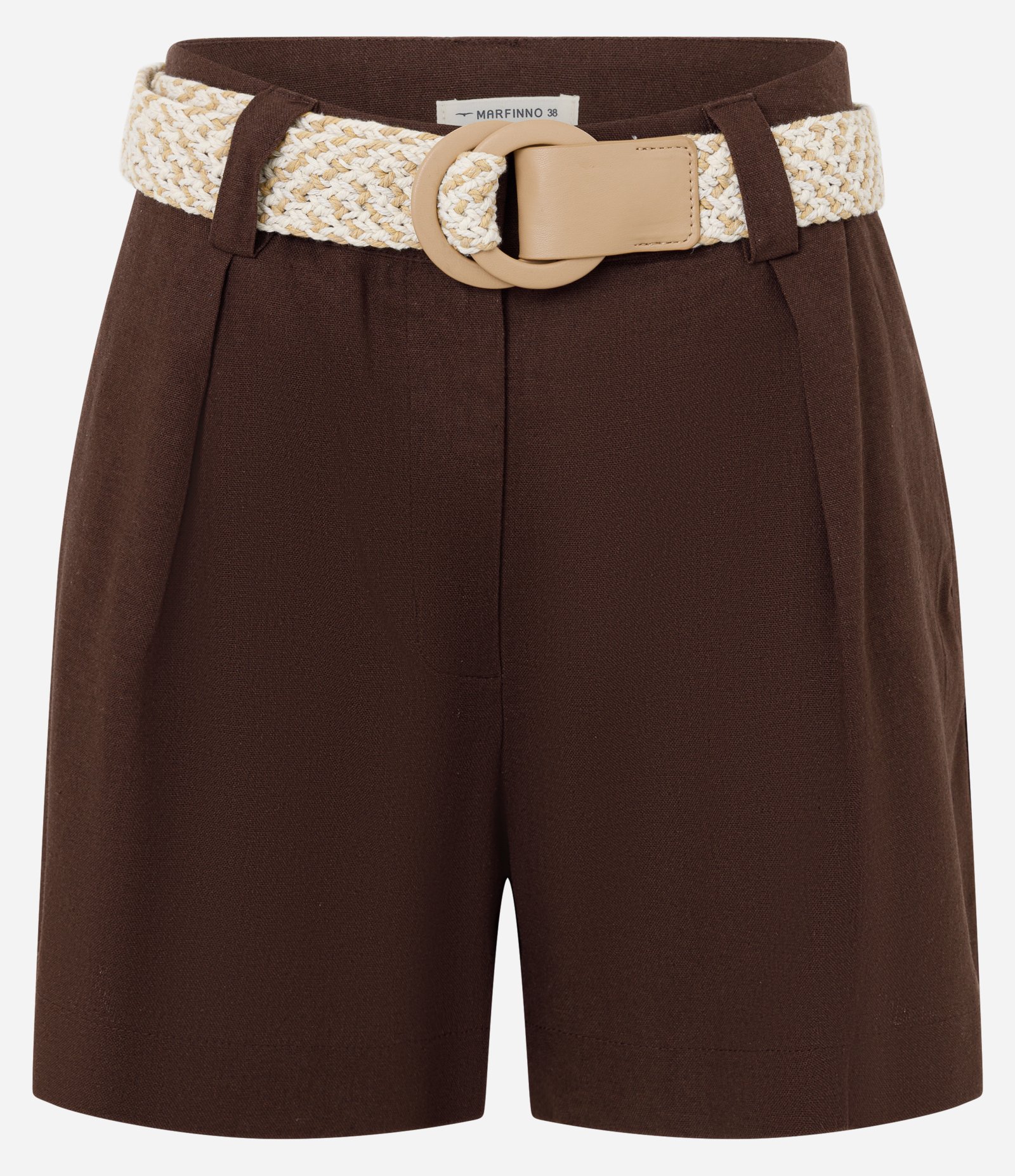 Short Reto Cintura Alta em Viscolinho com Cinto de Ráfia Marrom 5