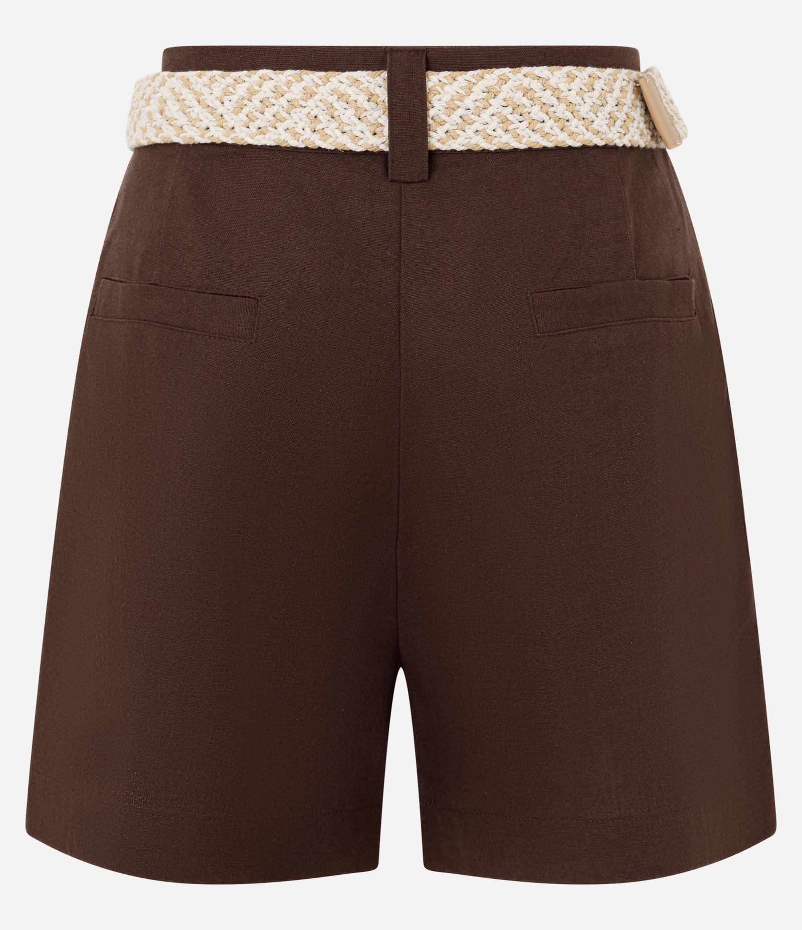Short Reto Cintura Alta em Viscolinho com Cinto de Ráfia Marrom 6