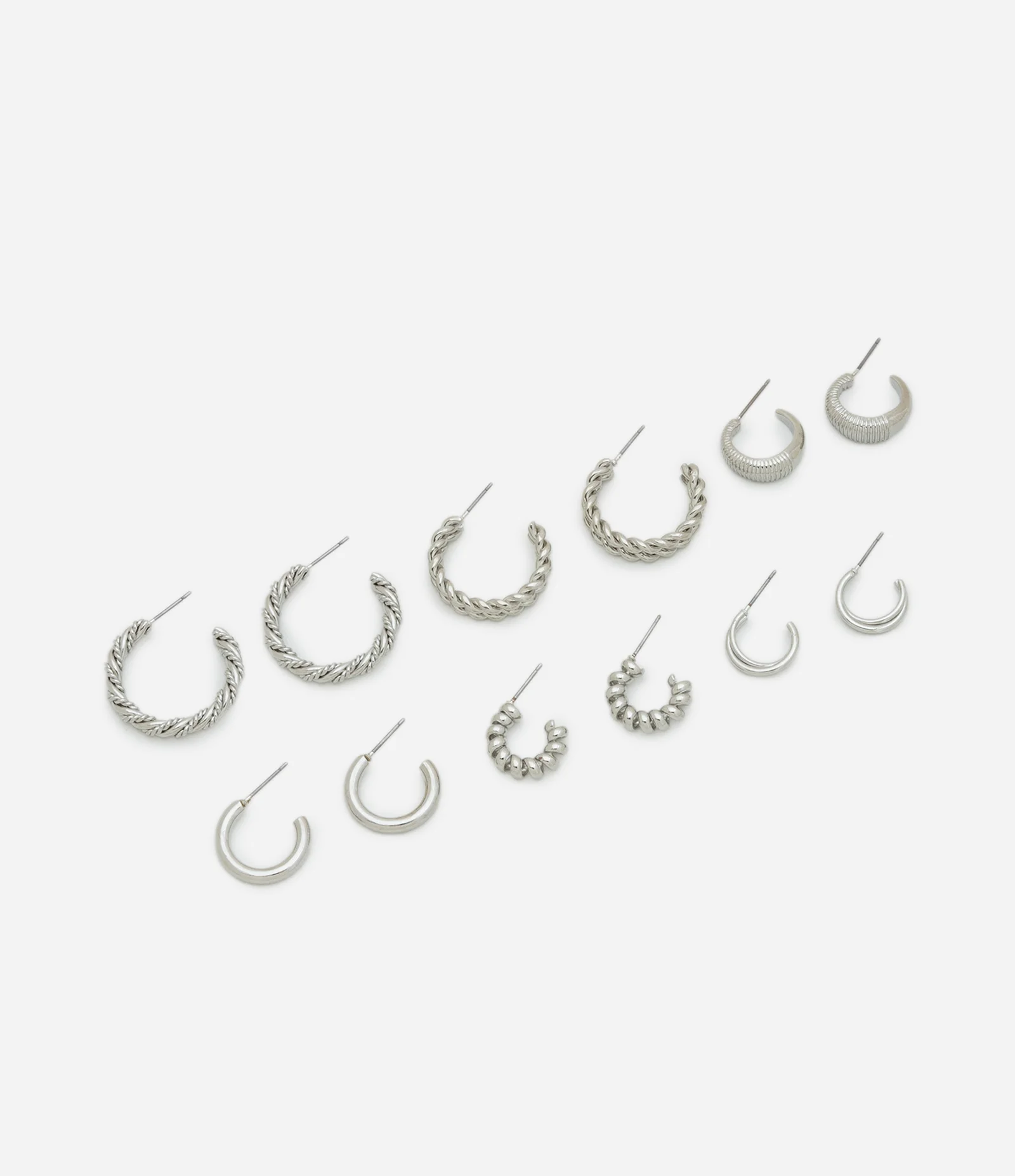 Kit 06 Argolas com Diferentes Tamanhos e Modelos Prata 2