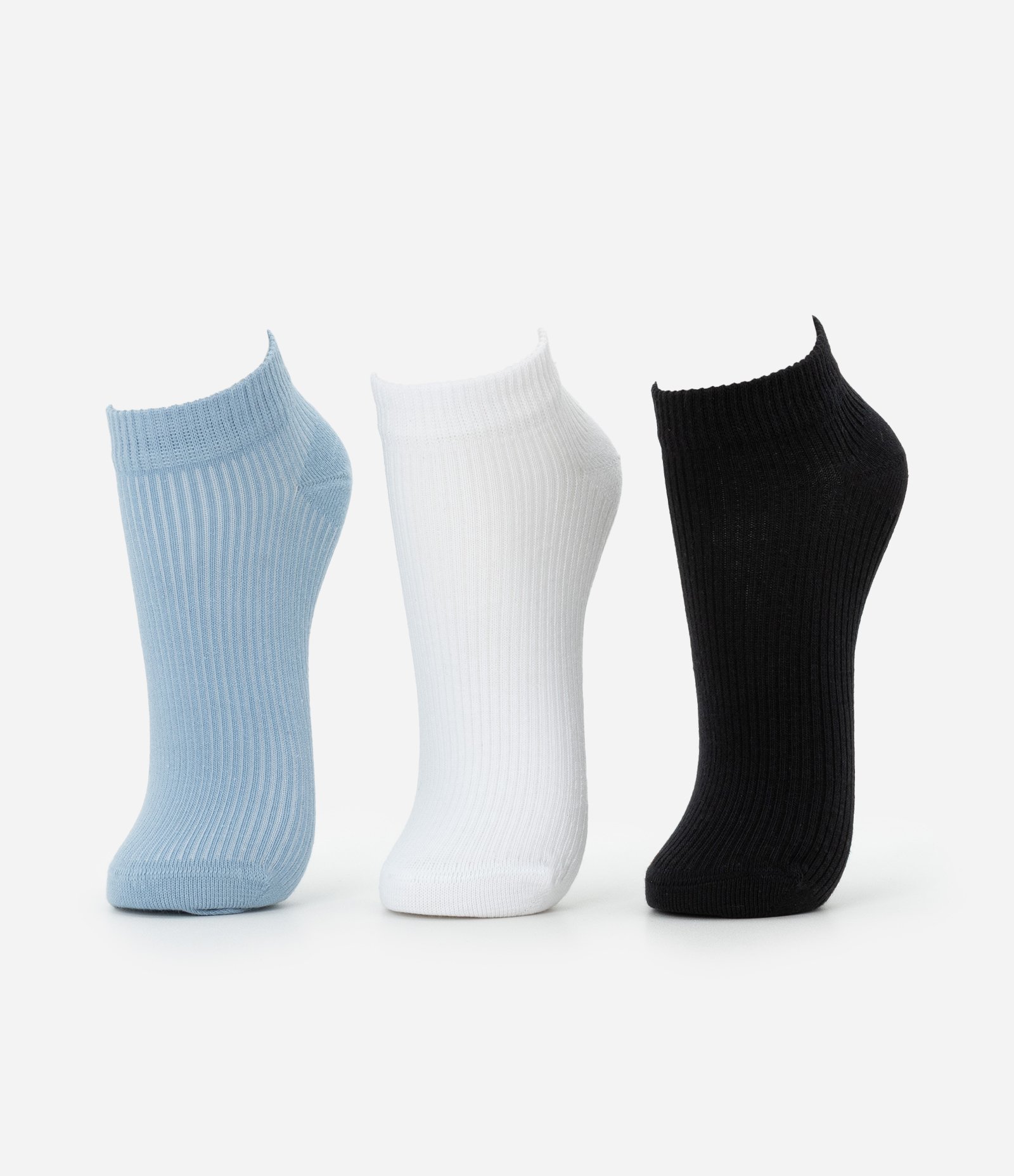 Kit 03 Meias Cano Baixo Esportivas em Algodão com Logo Get Over Preto/Branco/Azul 1