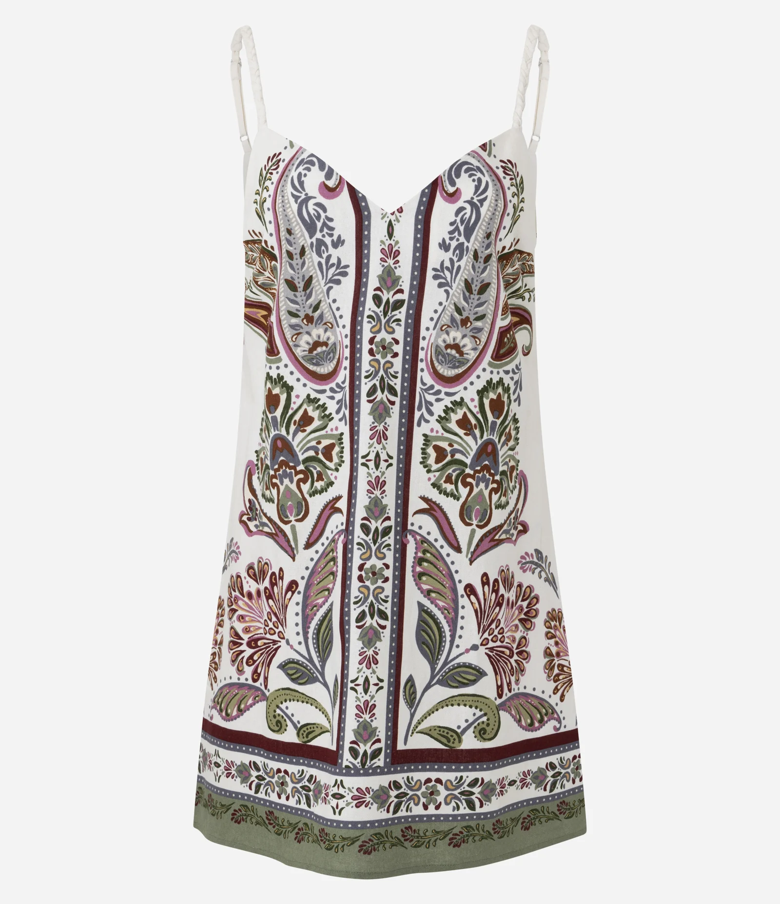 Vestido Estampado com Linho e Alca Fina com Ajuste Multicores 1