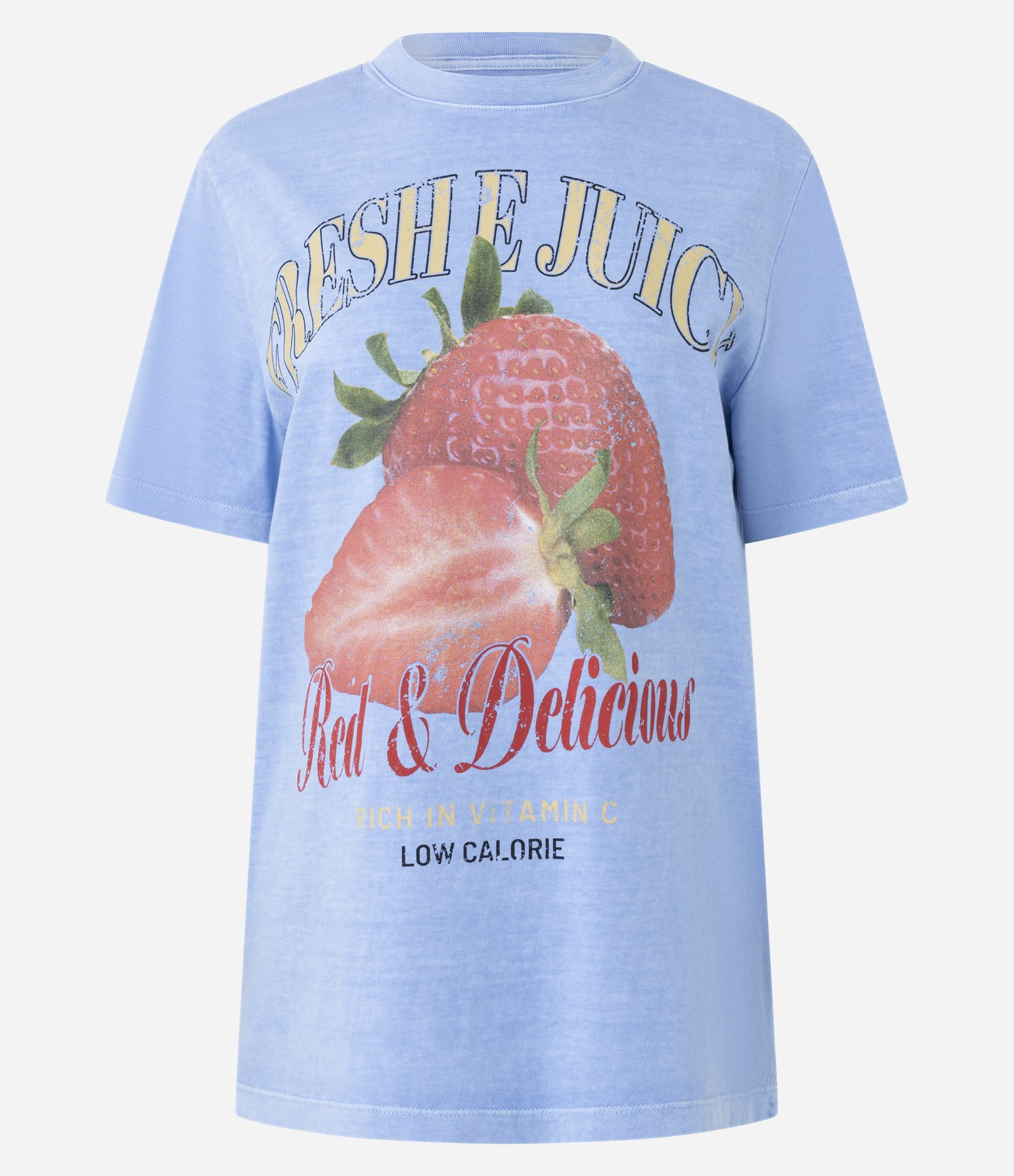 Camiseta T-shirt em Algodão com Estampa de Morango Fresco Azul 4