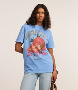 Camiseta T-shirt em Algodão com Estampa de Morango Fresco