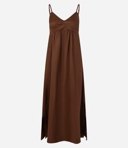 Vestido Evasê Midi de Alça em Liocel com Fendas