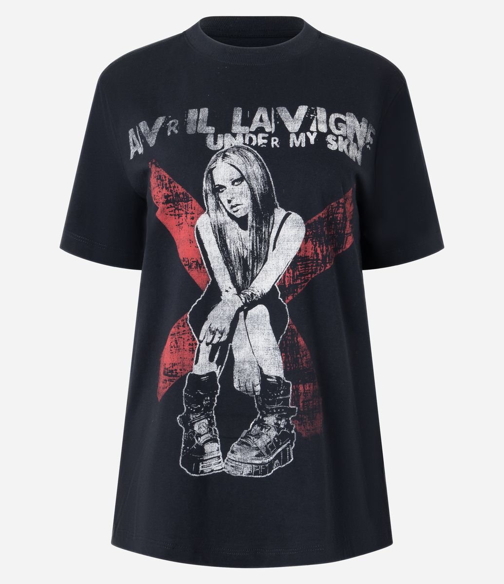 Camiseta em Algodão com Estampa Avril Lavigne Preto