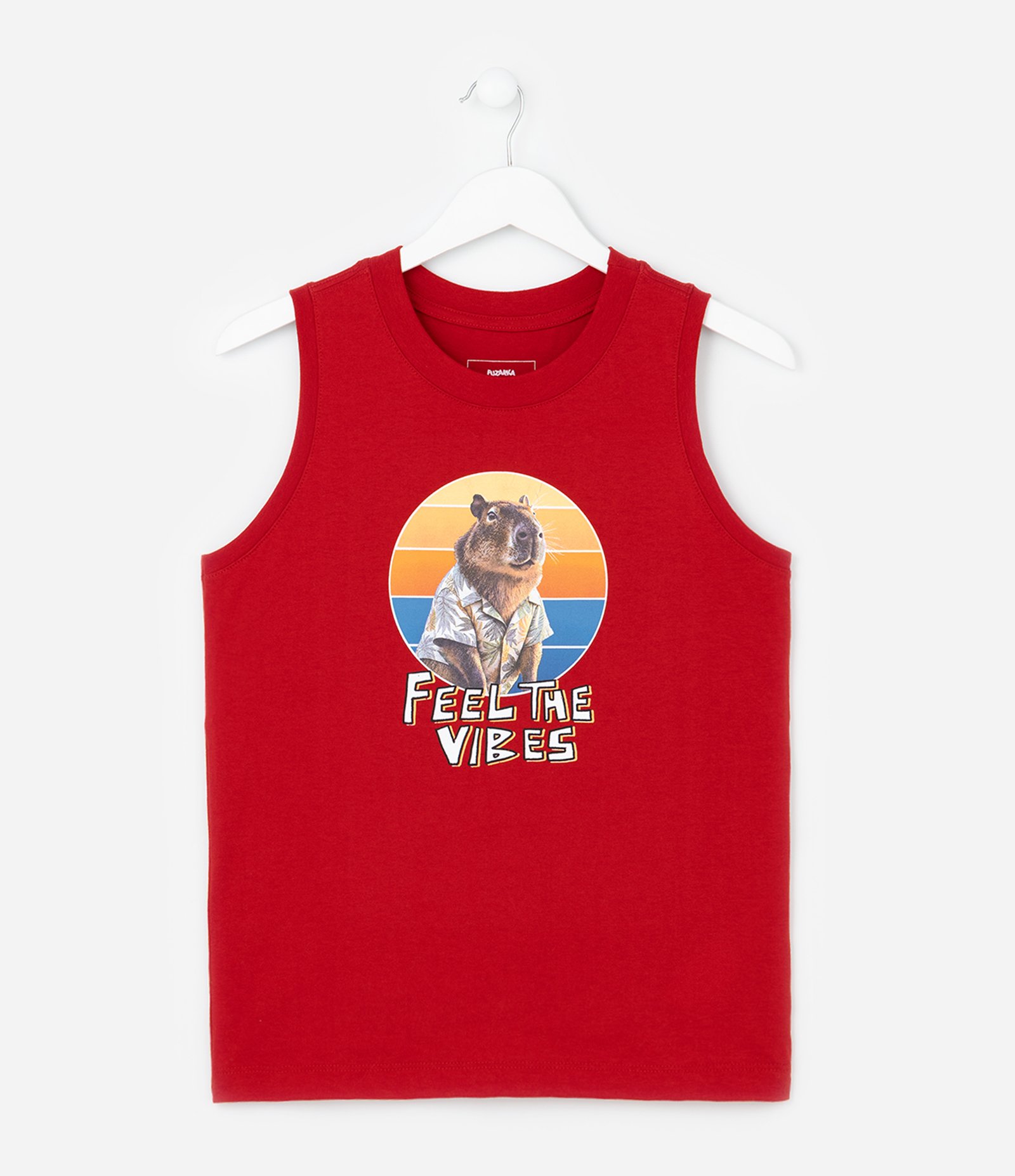 Regata Infantil com Estampa de Capivara - Tam 5 a 14 Anos Vermelho 1