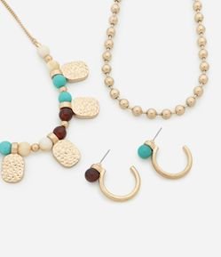 Conjunto de Colar e Brinco com Detalhes Resinados