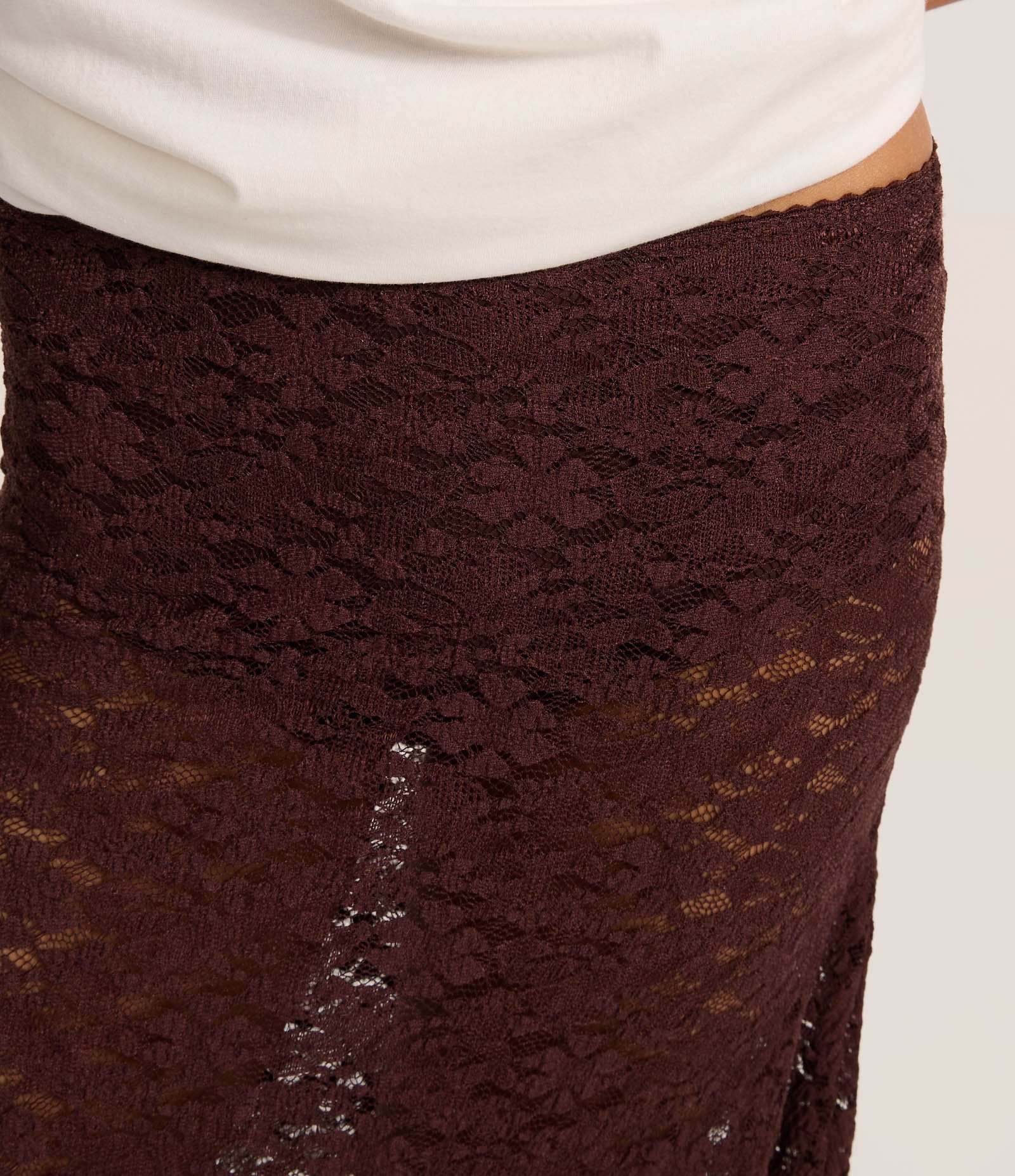 Saia Longa em Renda Floral Sem Forro Marrom 5