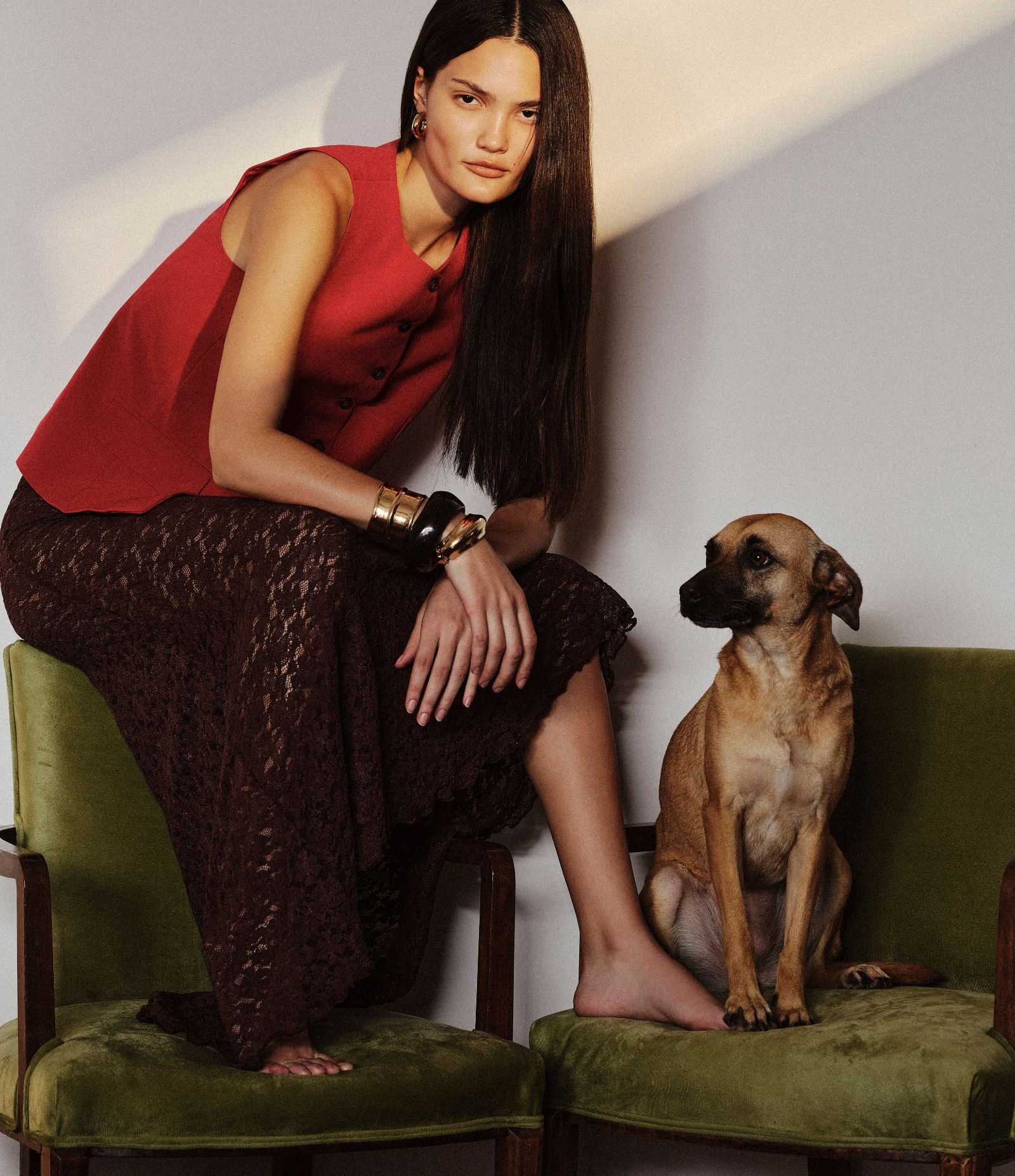 Saia Longa em Renda Floral Sem Forro Marrom 1