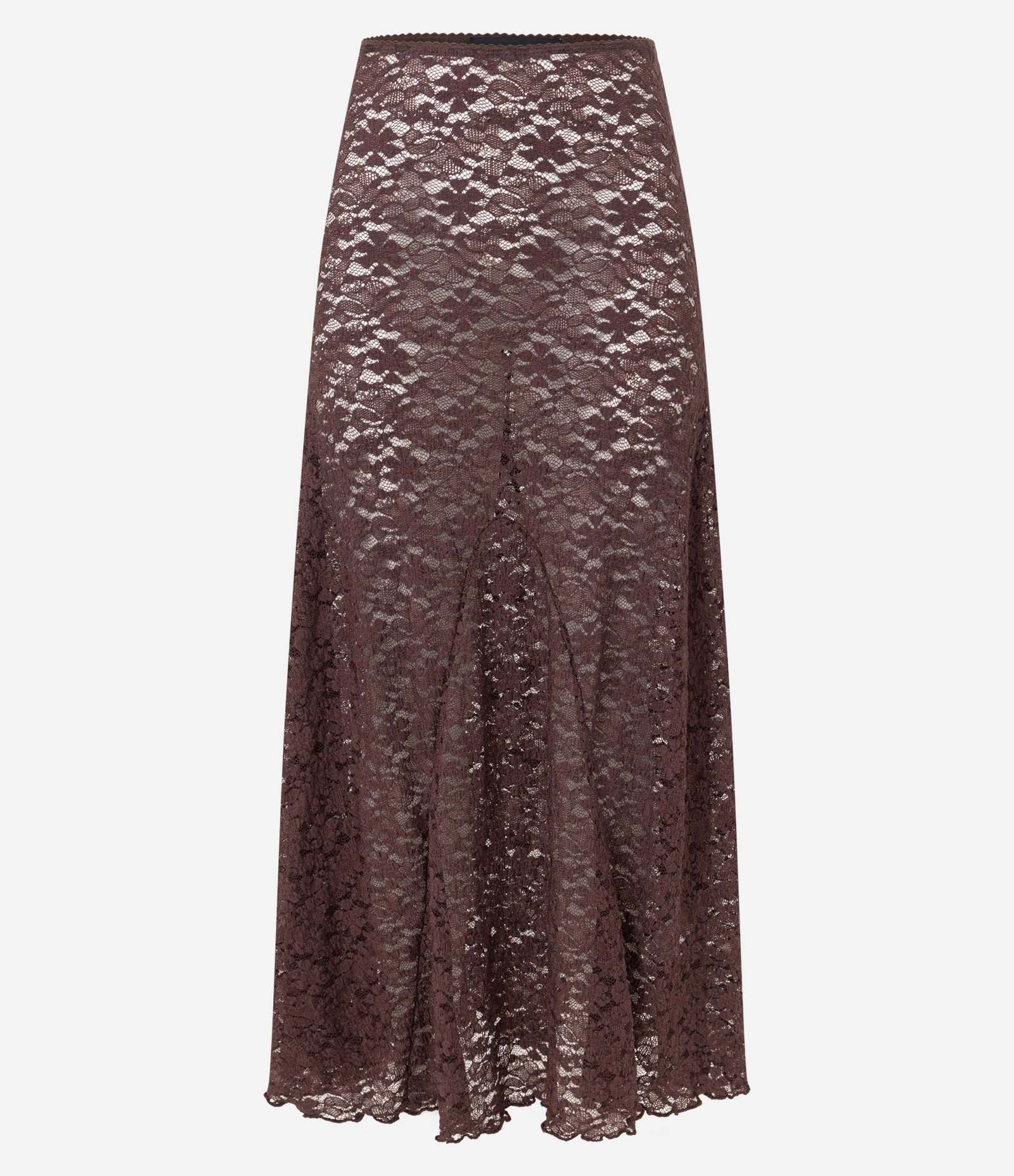 Saia Longa em Renda Floral Sem Forro Marrom 6