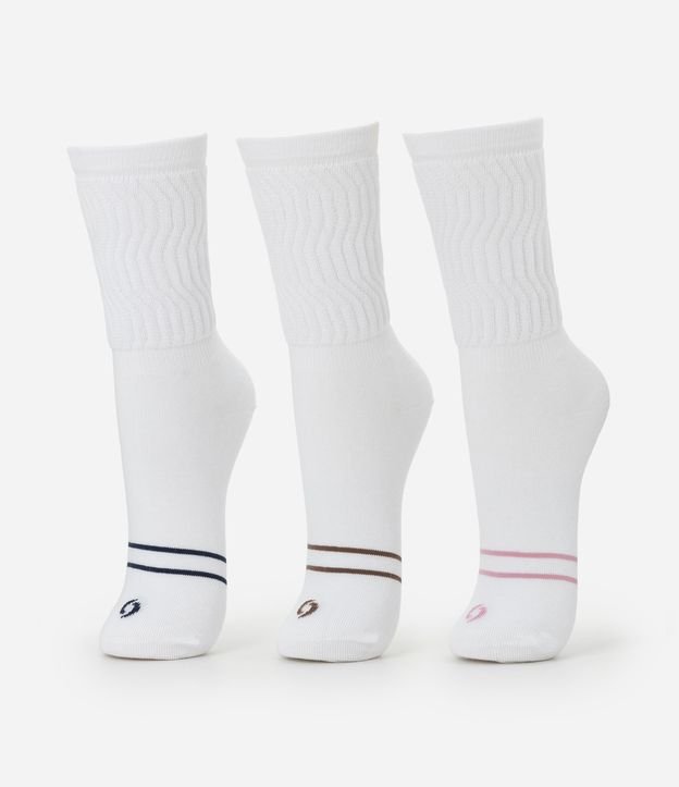 Kit 03 Meias Cano Alto Esportivas em Algodão com Linhas