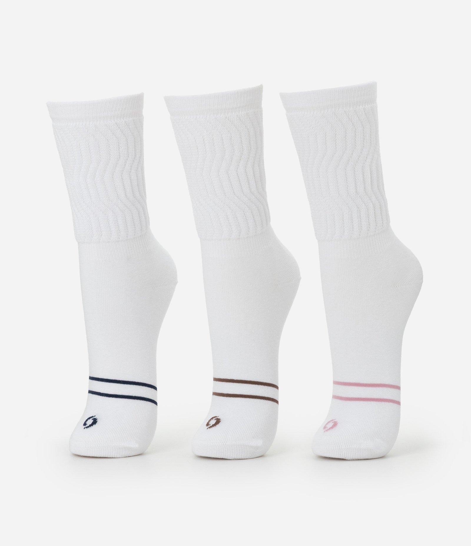 Kit 03 Meias Cano Alto Aeróbica  em Algodão com Listras Coloridas Branco 1