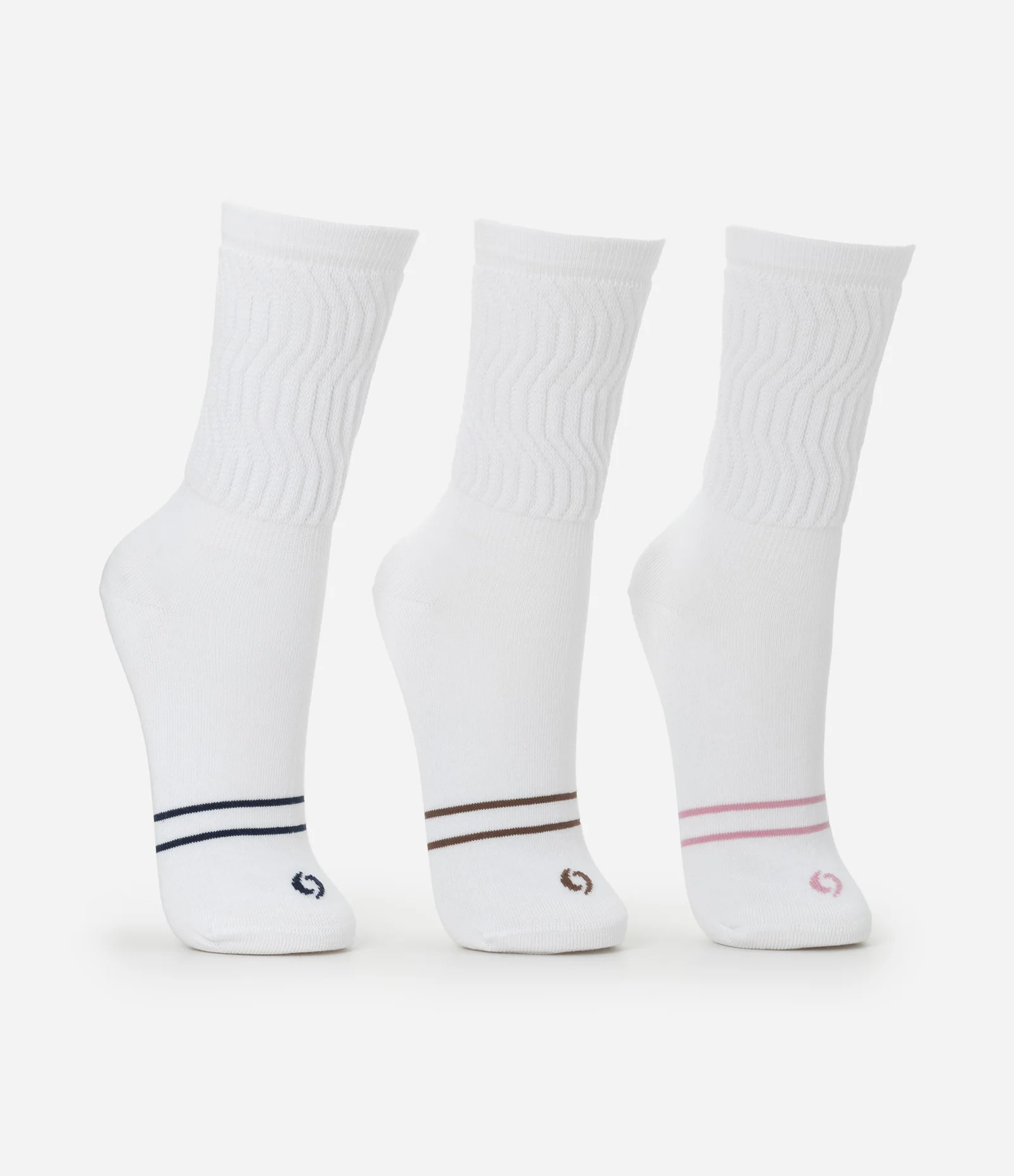 Kit 03 Meias Cano Alto Aeróbica  em Algodão com Listras Coloridas Branco 2