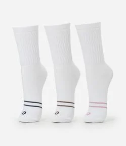 Kit 03 Meias Cano Alto Aeróbica  em Algodão com Listras Coloridas