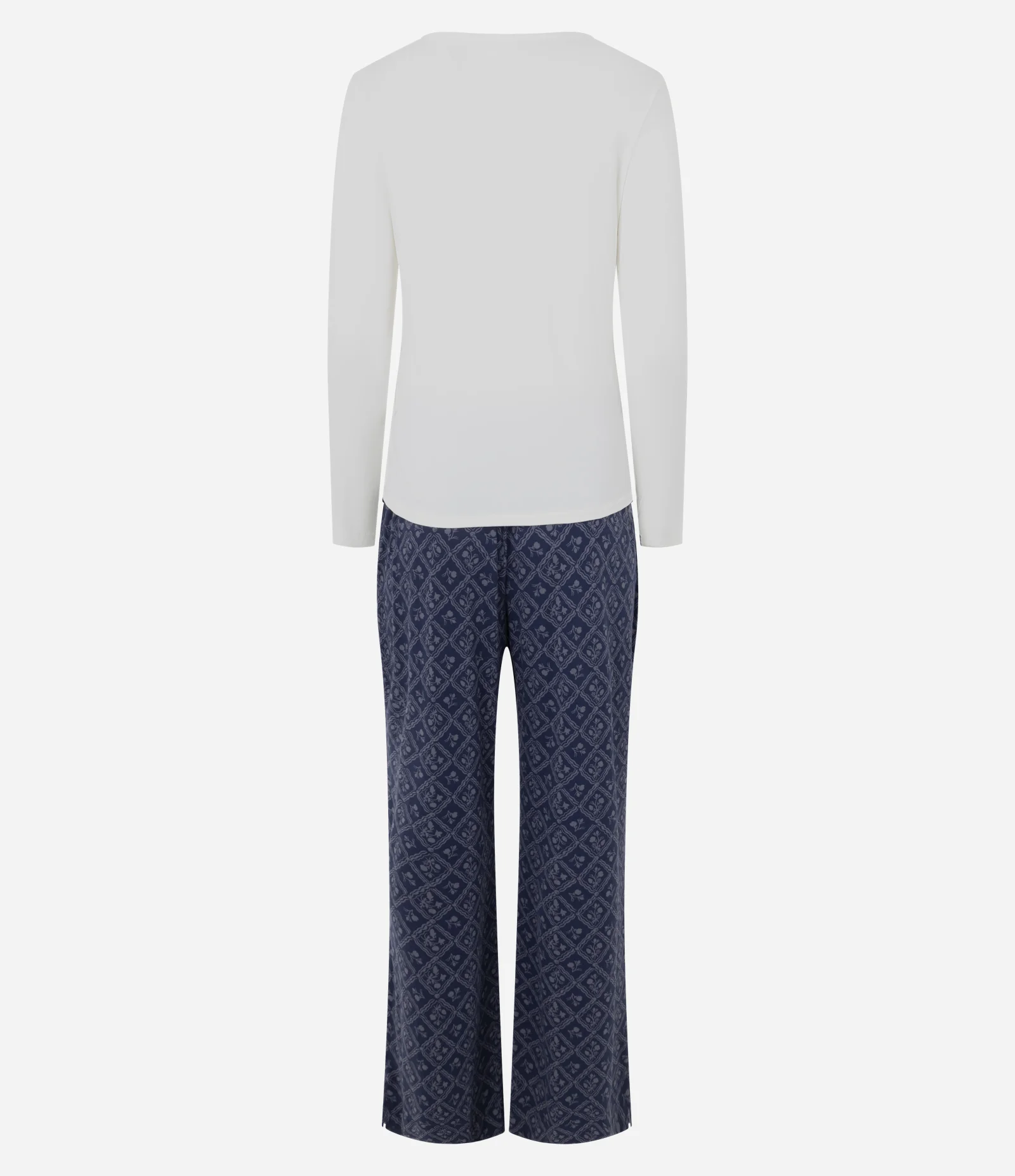 Pijama Longo em Peach Touch com Peitilho no busto Branco/Azul 2