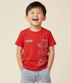 Camiseta Infantil com Estampa Carros e Avião - Tam 1 a 6 Anos