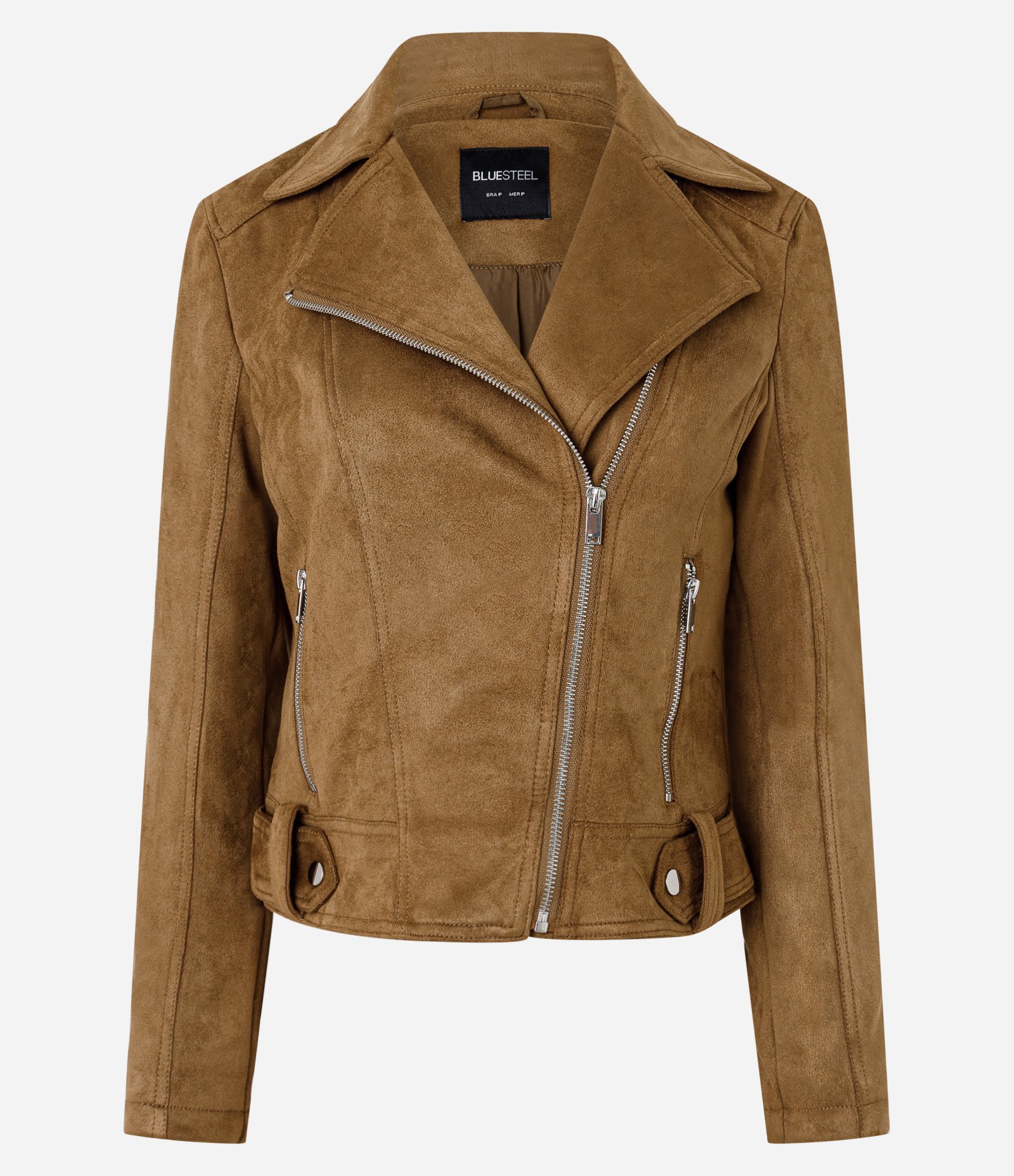 Jaqueta Biker em Suede com Bolsos e Zíper Caramelo 4