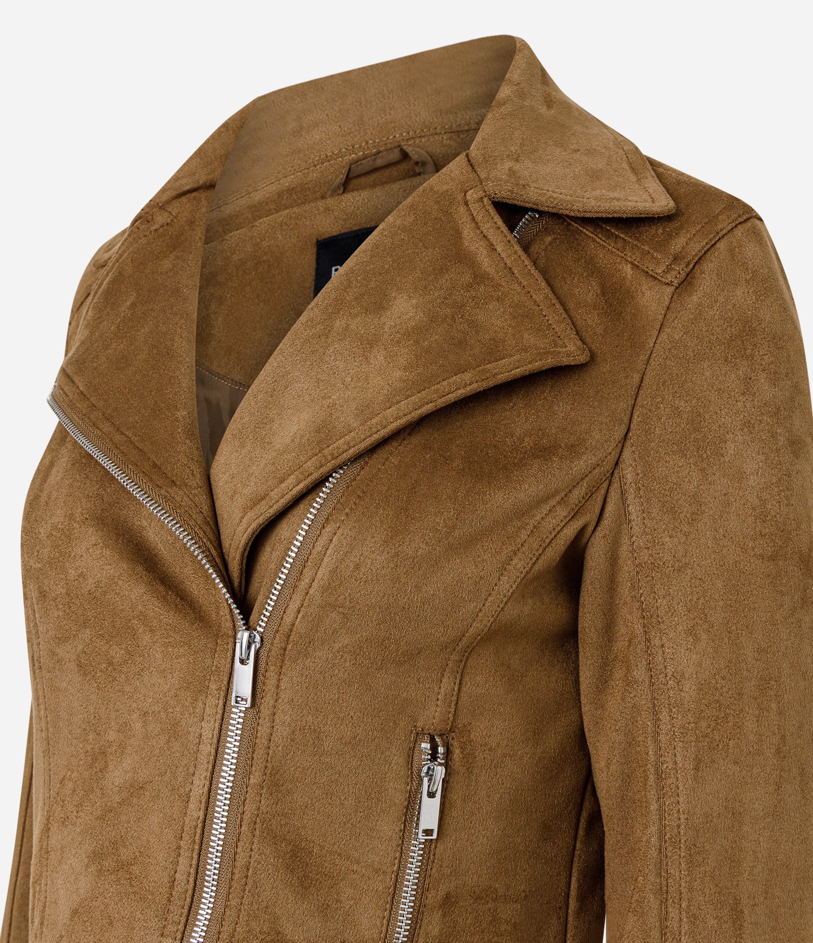 Jaqueta Biker em Suede com Bolsos e Zíper Caramelo 5