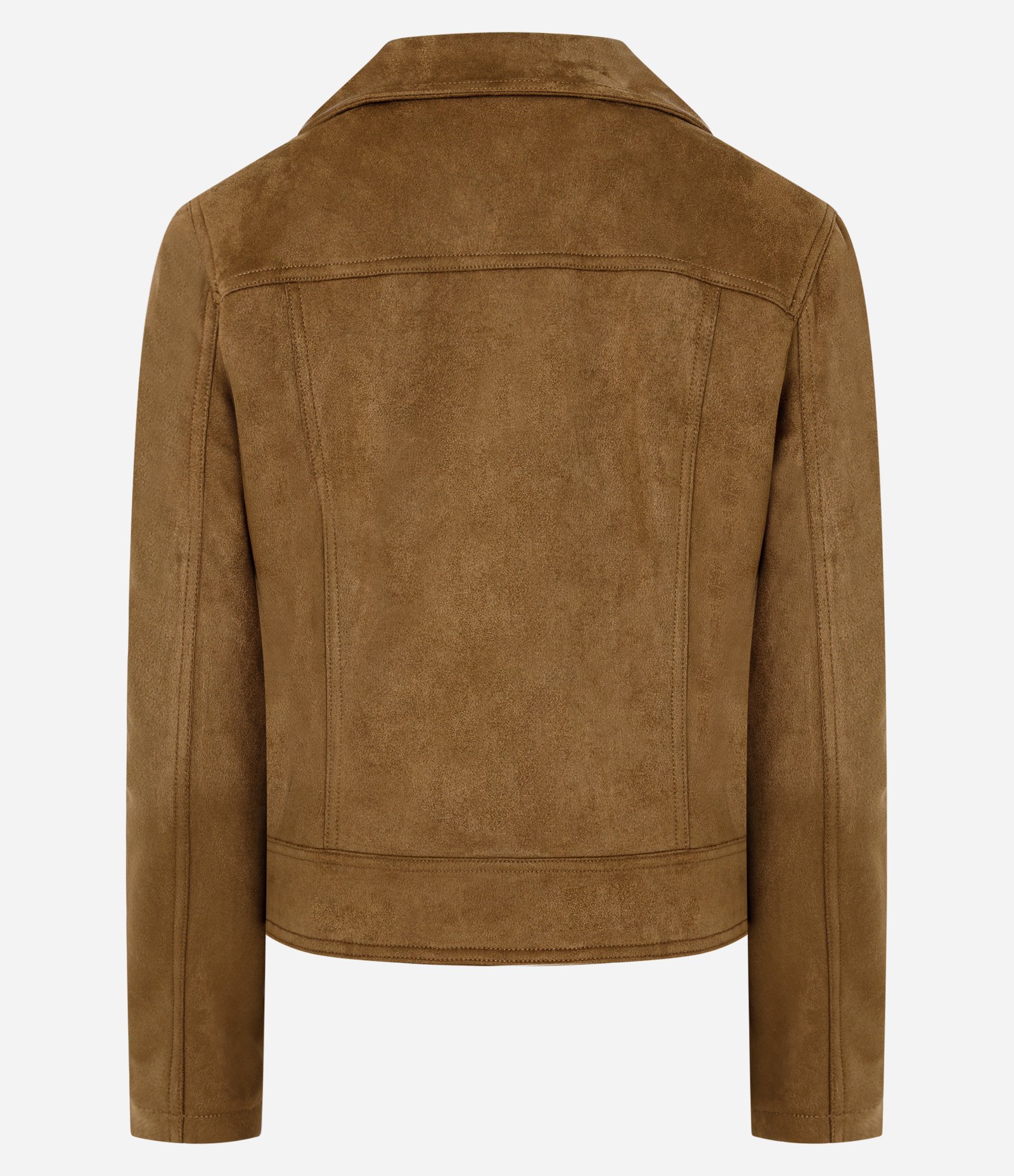 Jaqueta Biker em Suede com Bolsos e Zíper Caramelo 6