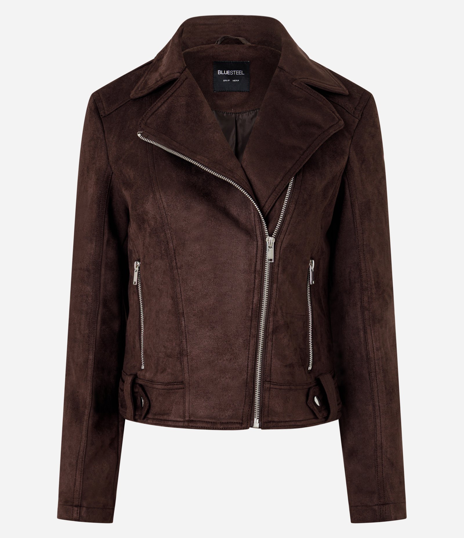 Jaqueta Biker em Suede com Bolsos e Zíper Marrom 4