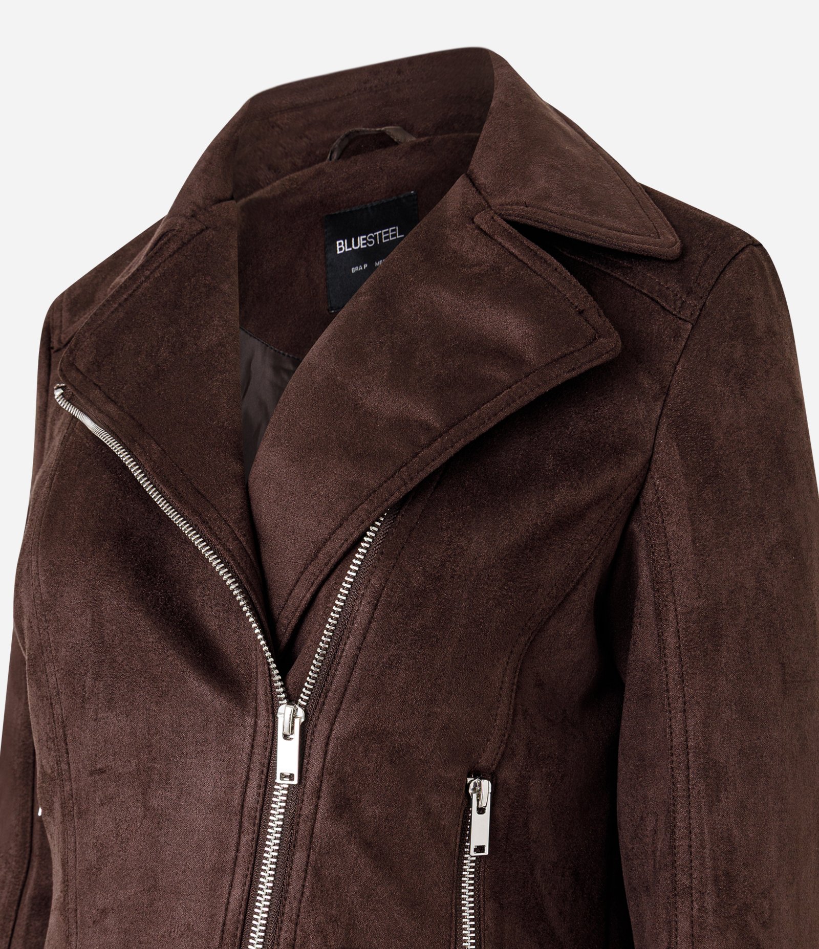 Jaqueta Biker em Suede com Bolsos e Zíper Marrom 5