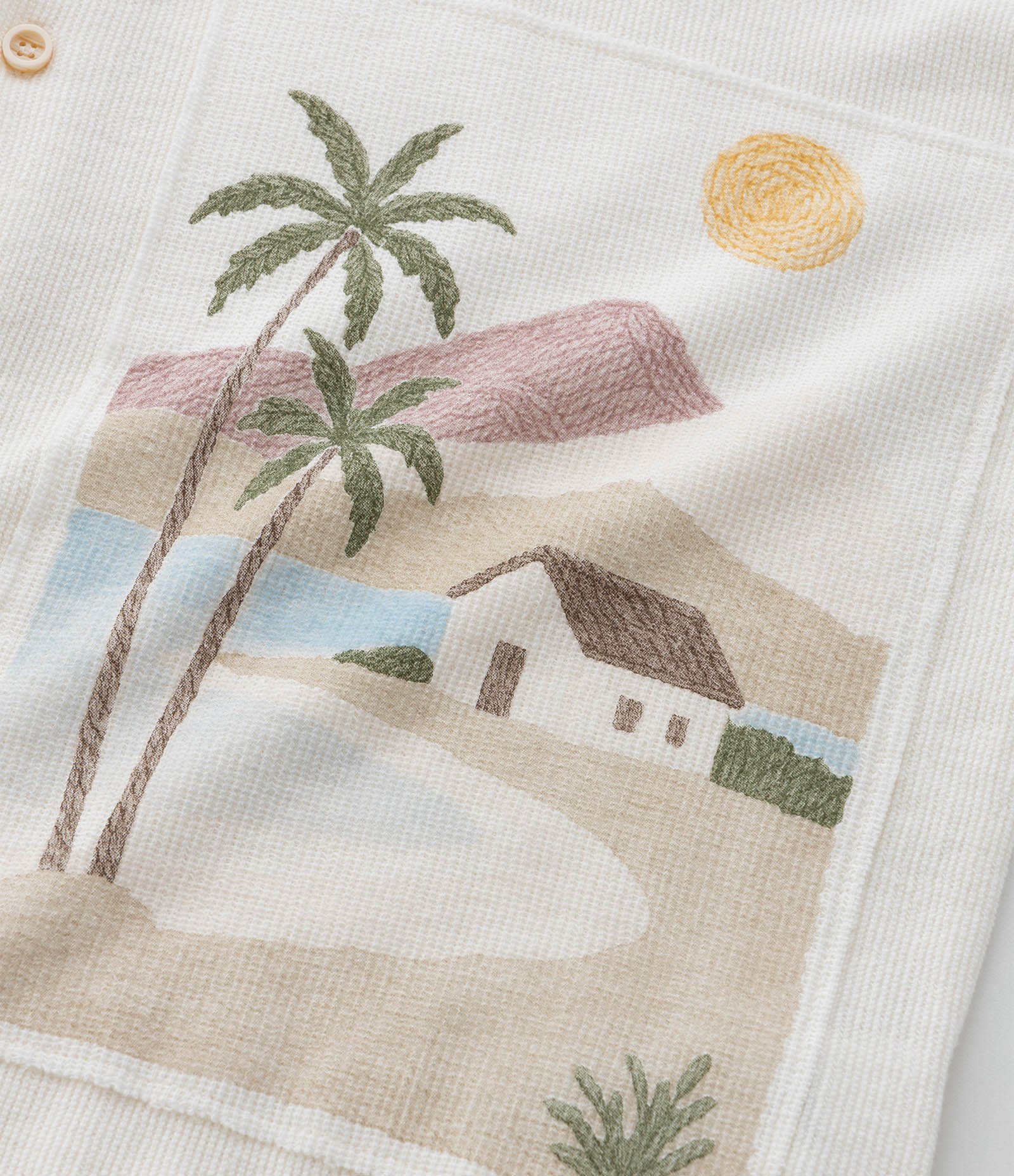 Camisa Boxy em Tricoline com Estampa Praia Tropical Branco 11
