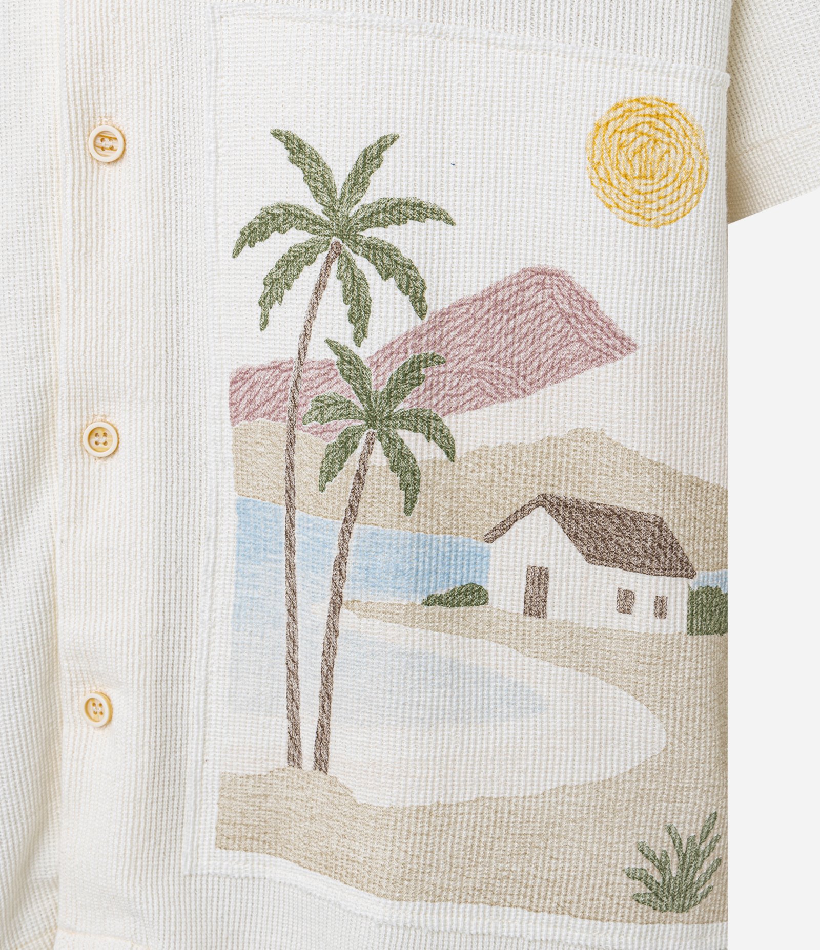 Camisa Boxy em Tricoline com Estampa Praia Tropical Branco 12