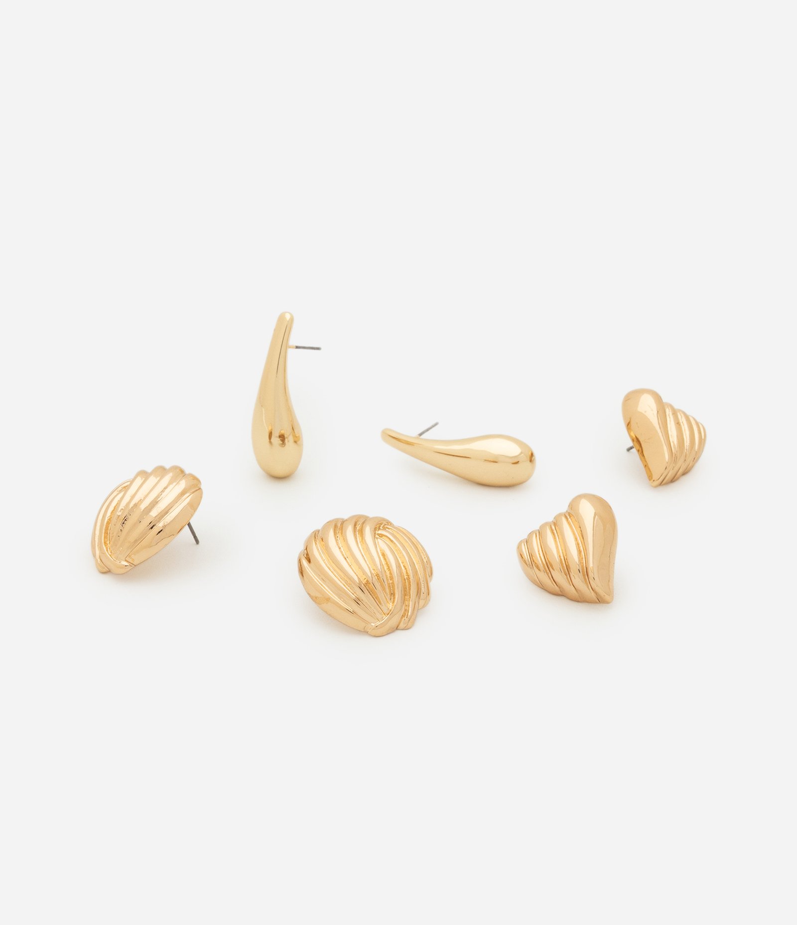 Kit 03 Brincos Médios em Metal com Diferentes Formatos Dourado 3