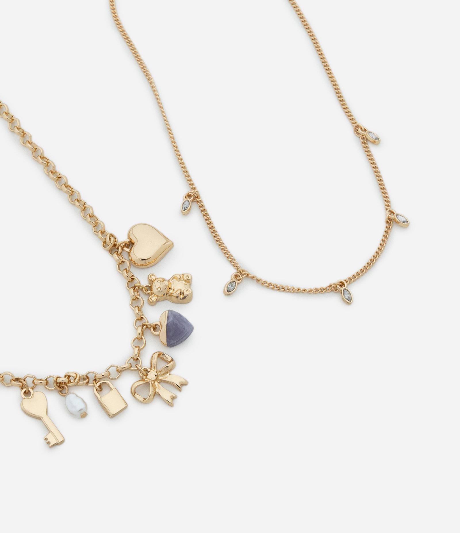 Colar Camadas em Metal com Pingentes Diversos Dourado 1