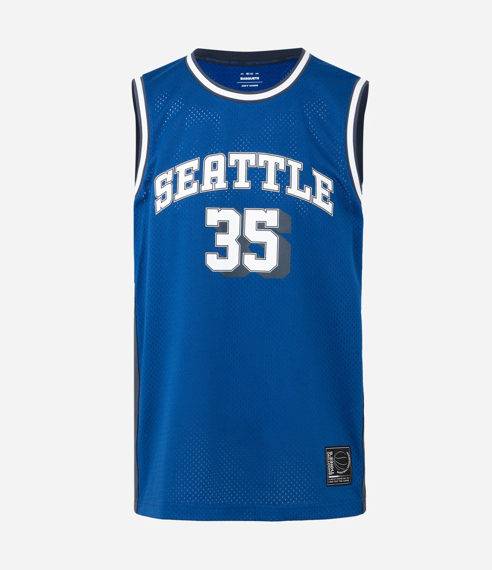 Regata Esportiva de Basquete com Tecnologia Dry e Estampa Lettering Seattle Azul 1