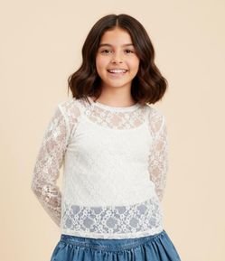 Blusa Infantil em Tule Rendado - Tam 7 a 14 Anos