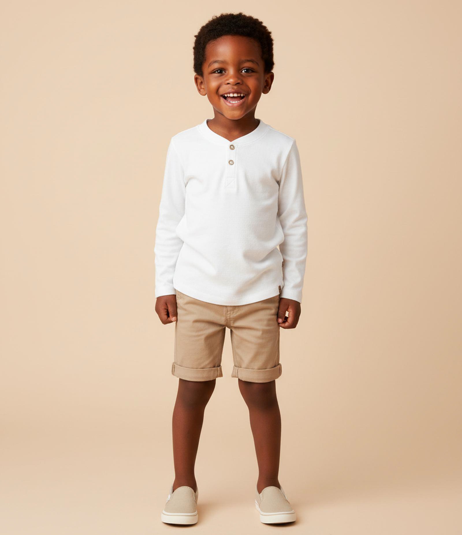 Camiseta Infantil Texturizada com Botão na Manga - Tam 1 a 6 Anos Branco 1