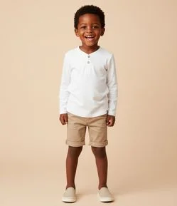 Camiseta Infantil Texturizada com Botão na Manga - Tam 1 a 6 Anos