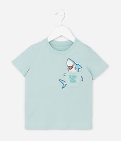 Camiseta Infantil com Bolso Estampado de Tubarão  - Tam 1 a 6 Anos