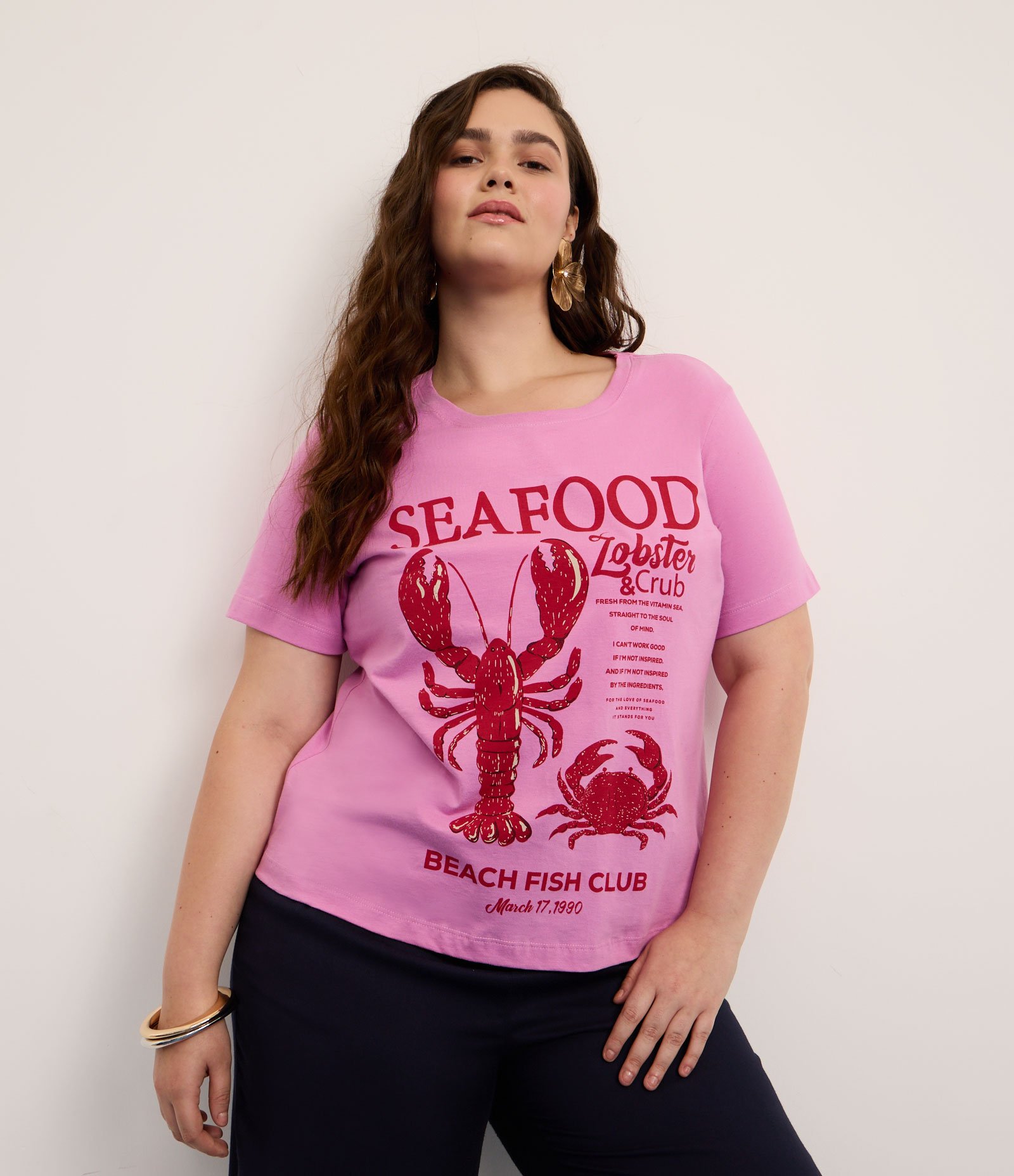Camiseta em Algodão com Estampa de Lagosta Curve & Plus Size Rosa 2