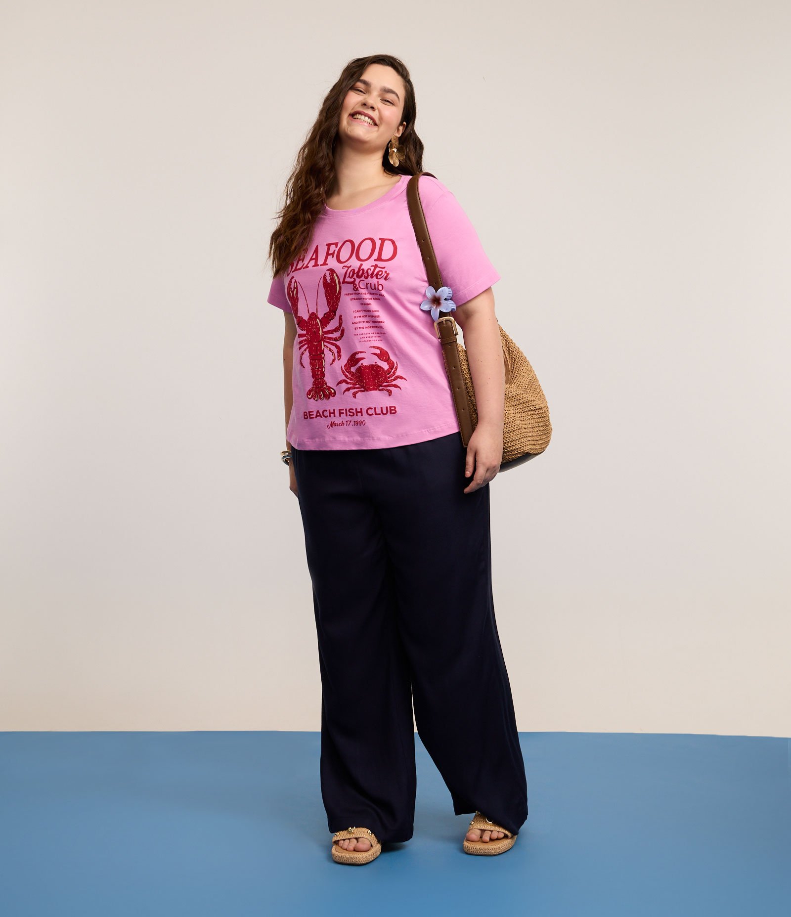 Camiseta em Algodão com Estampa de Lagosta Curve & Plus Size Rosa 3