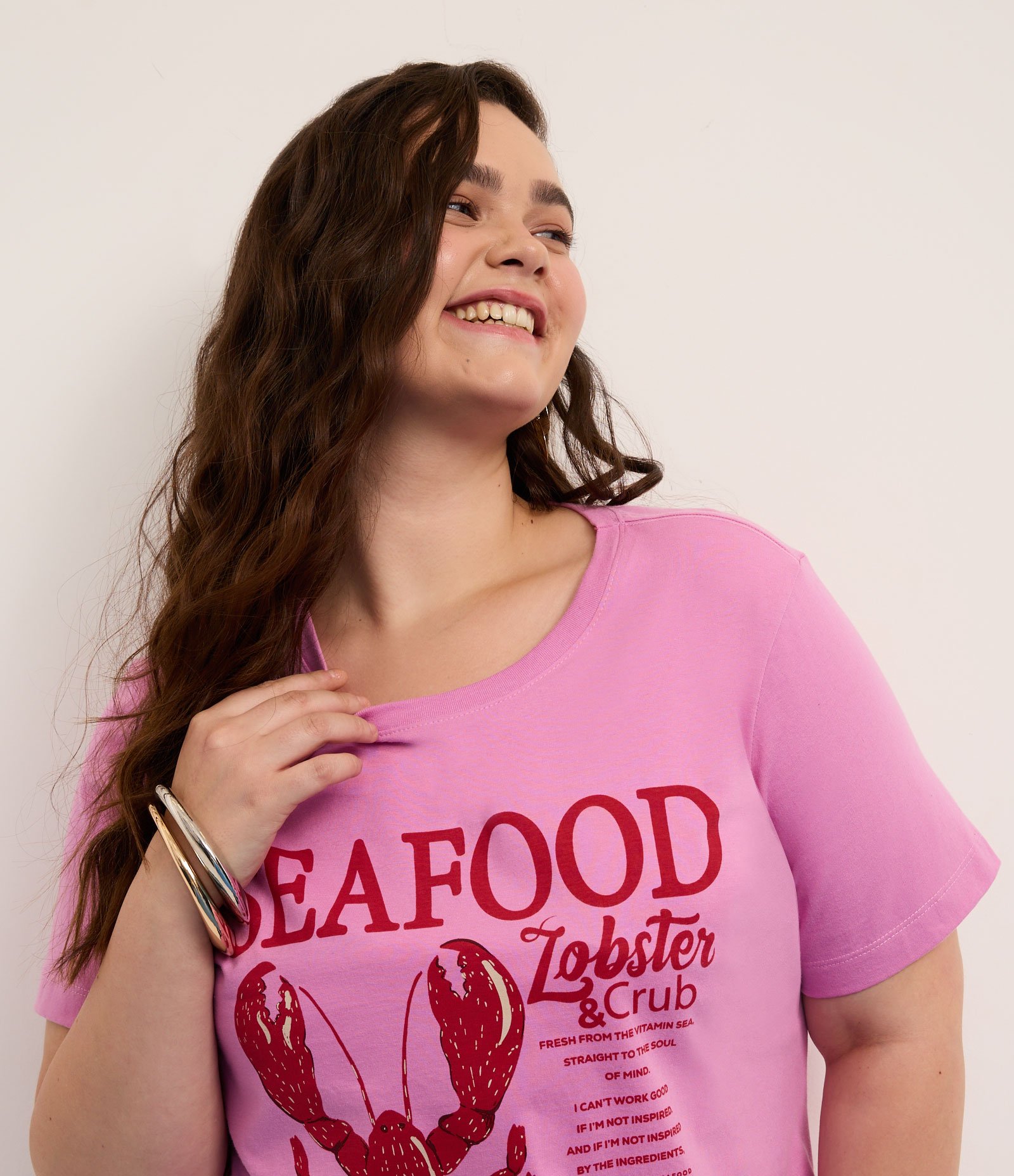 Camiseta em Algodão com Estampa de Lagosta Curve & Plus Size Rosa 4