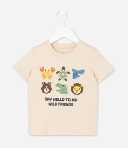 Camiseta Infantil com Estampa de Animais em Pixels - 1 a 6 Anos