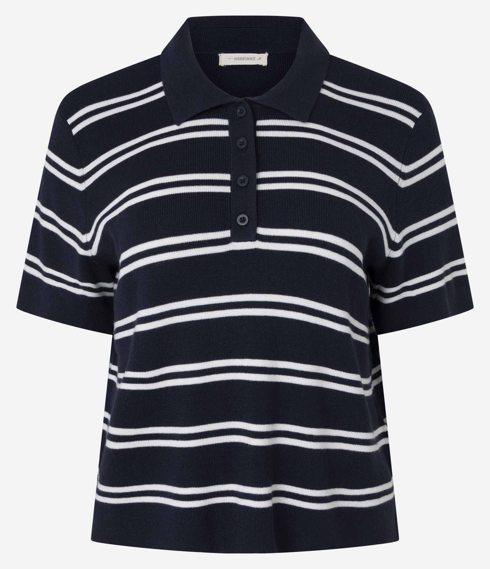 Blusa em Tricô com Gola Polo e Estampa Listrada Azul 5