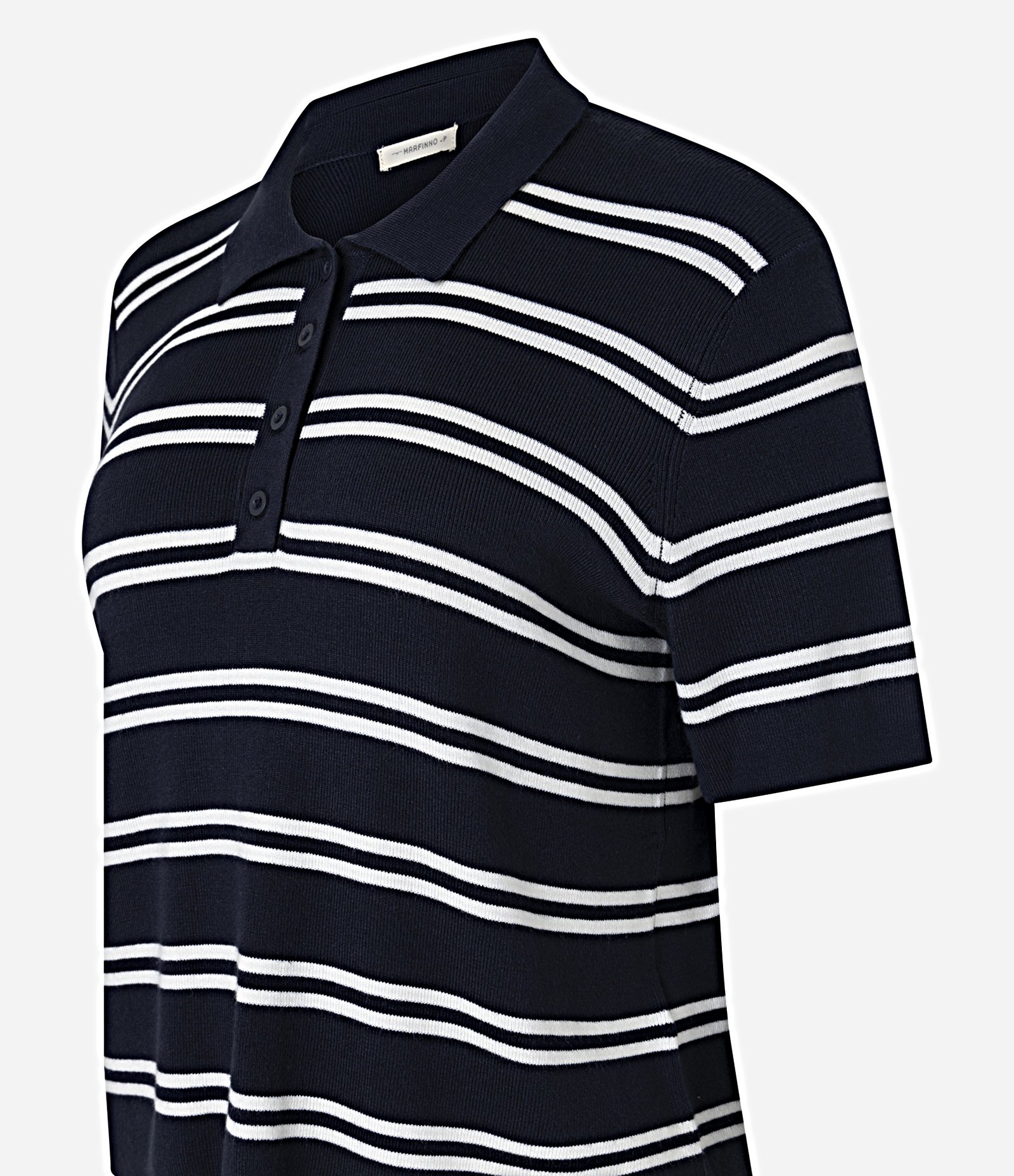 Blusa em Tricô com Gola Polo e Estampa Listrada Azul 6